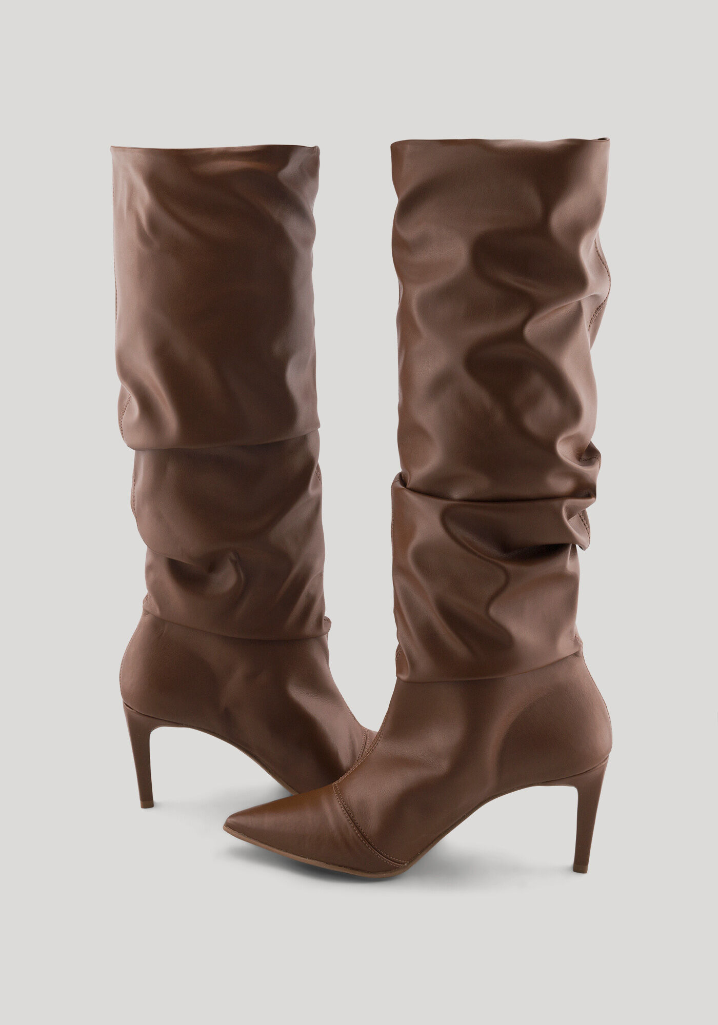 Bota De Cano Alto Com Bico Fino E Salto Forrado, , large.