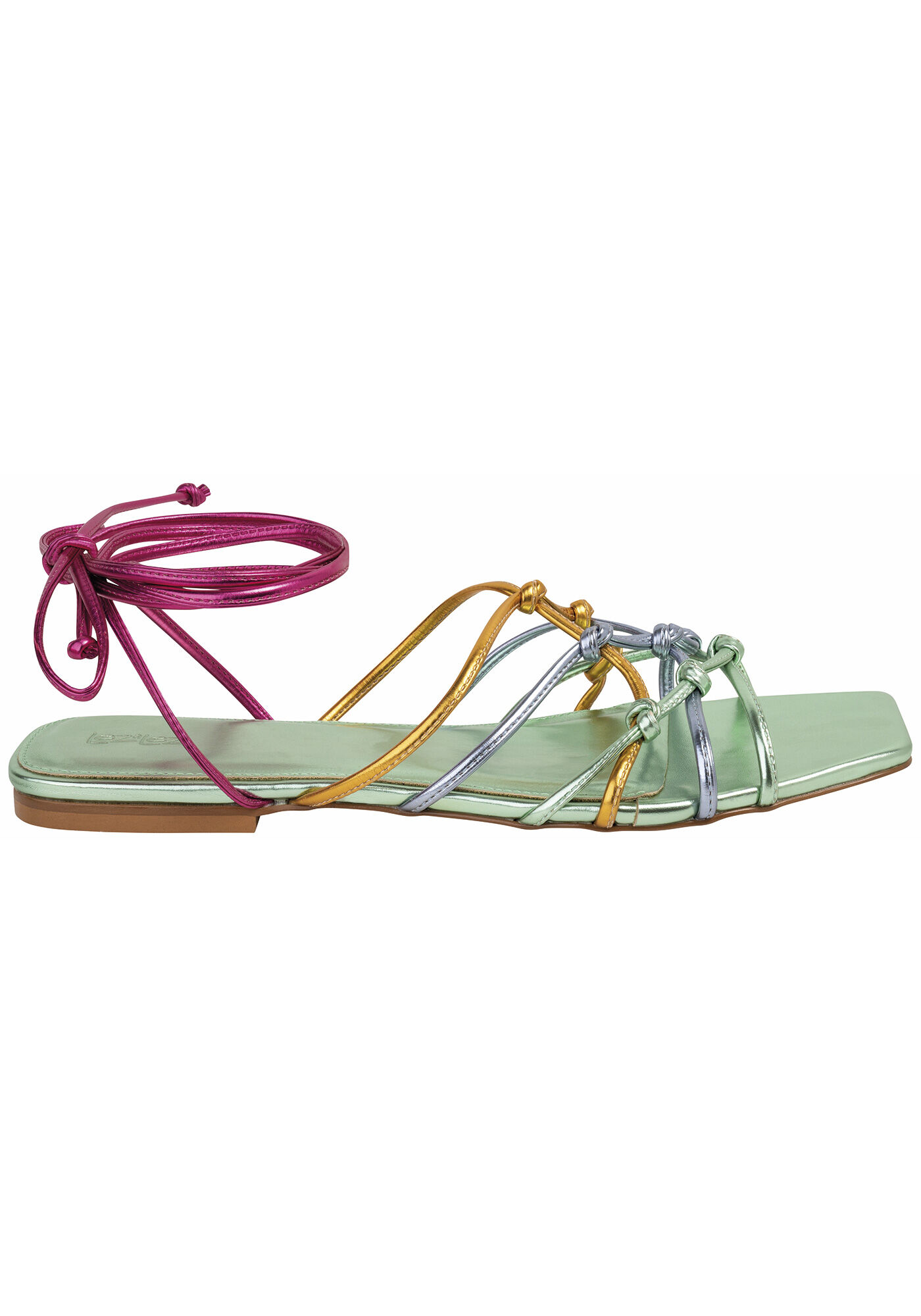 Sand&aacute;lia Rasteira Metalizada com Amarra&ccedil;&atilde;o, , large.