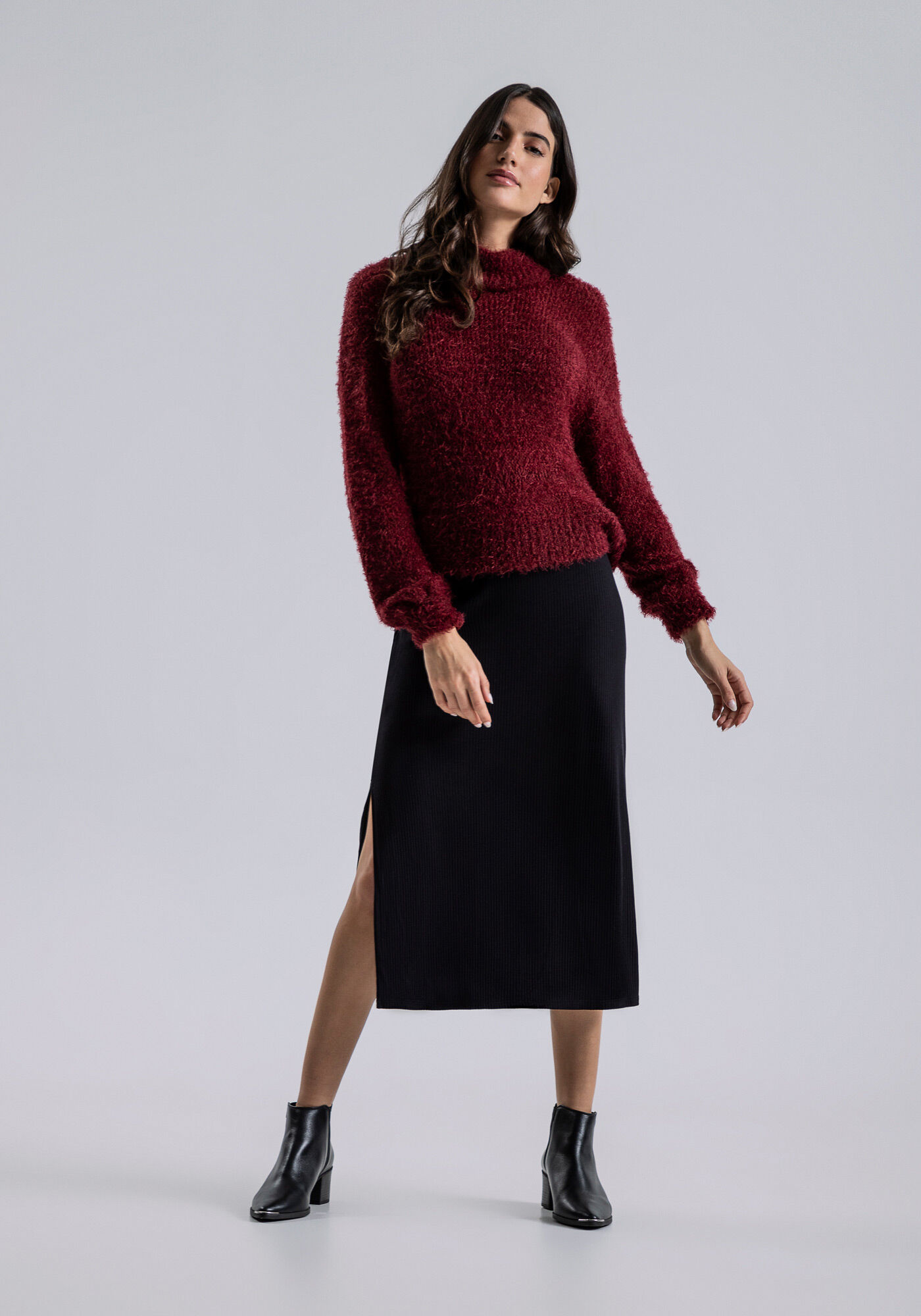 Blus&atilde;o Manga Longa Tric&ocirc; com Gola Alta, , large.