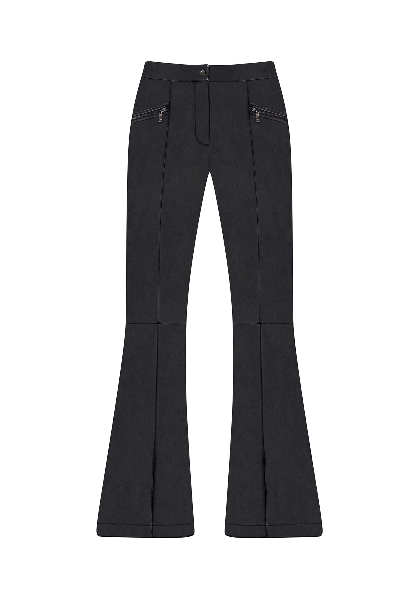 Calça flare top imitando couro