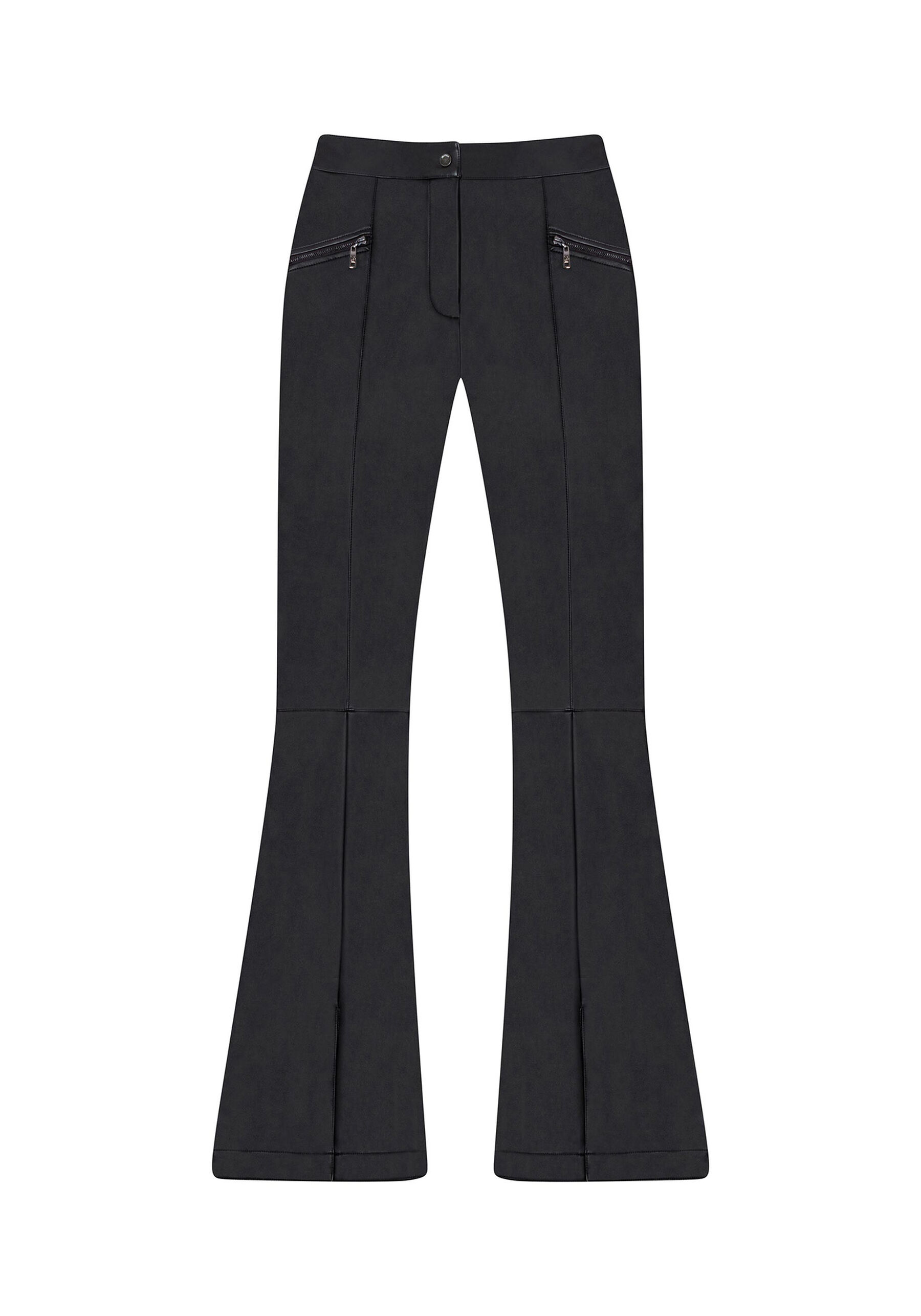 Calça Flare Fenda PU Preto Reativo, PRETO. Calça Flare Fenda PU Preto Reativo, PRETO, large.