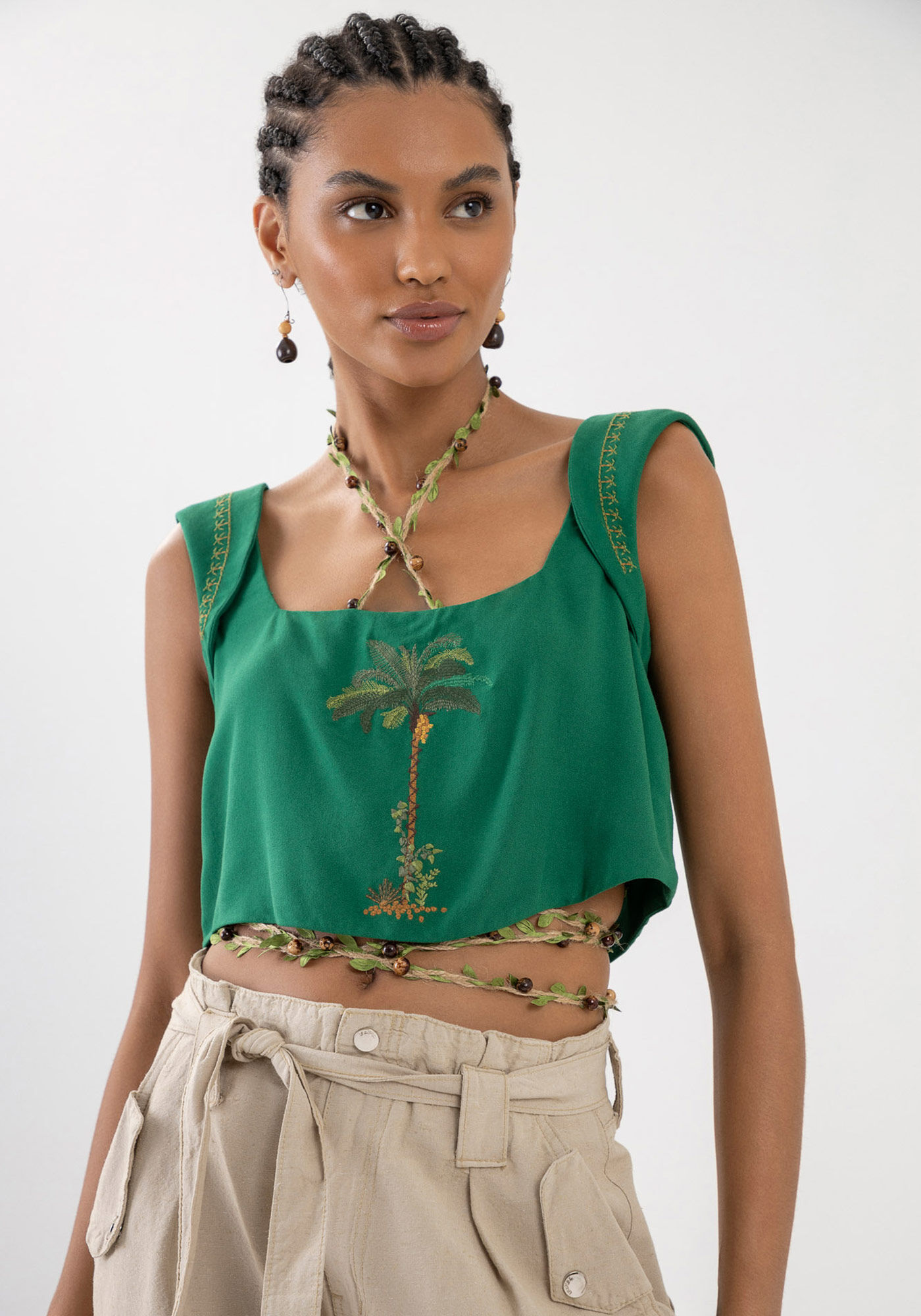 Blusa Cropped em Crepe com Bordado, , large.