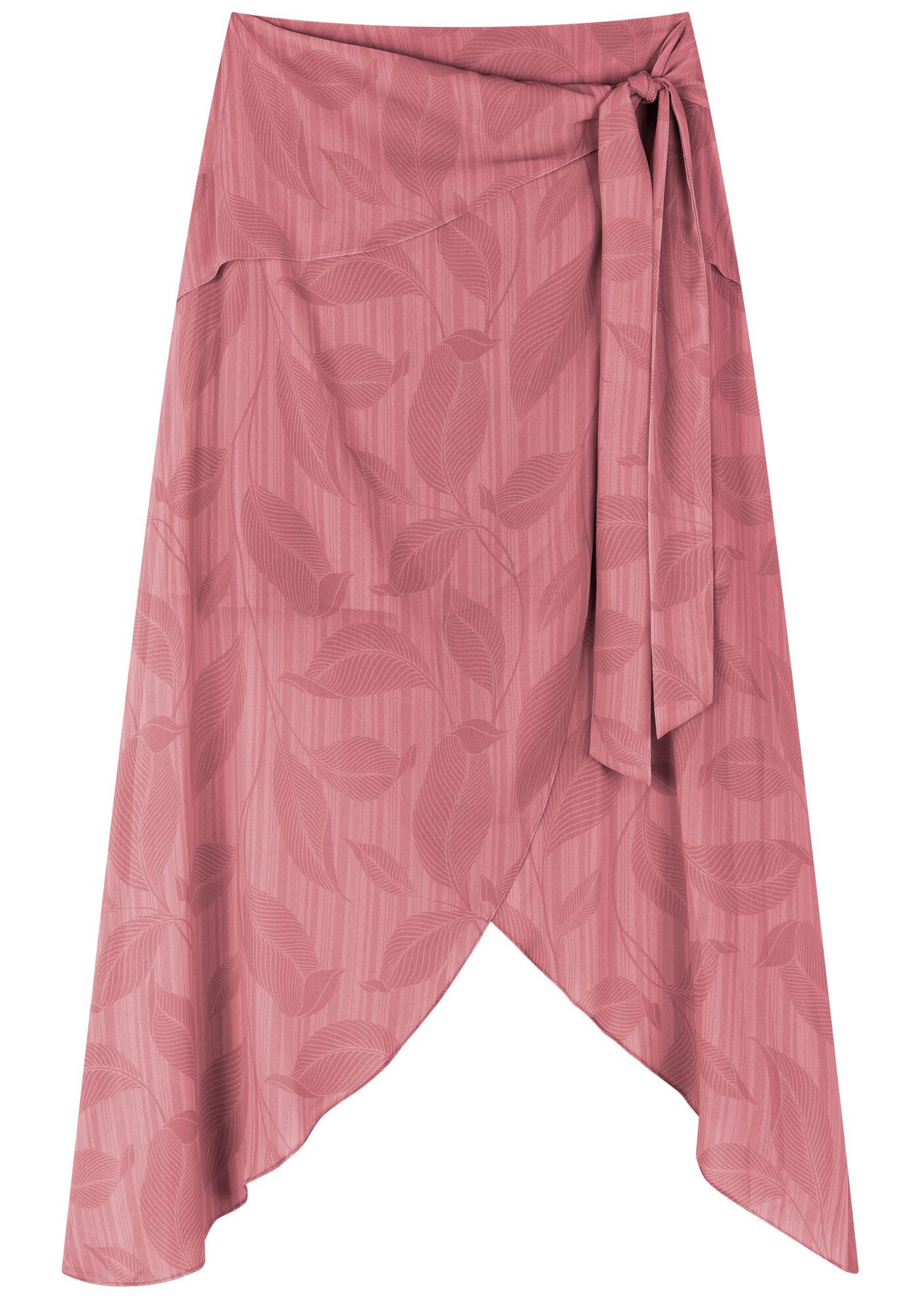 Saia Ch&aacute; Estampada Fluida Com Amarra&ccedil;&atilde;o E Transpar&ecirc;ncia, GREEN LEAF ROSA, large.