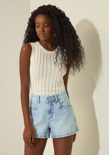 Shorts Jeans Com Cintura Média Linha A, JEANS. Shorts Jeans Com Cintura Média Linha A, JEANS, large.