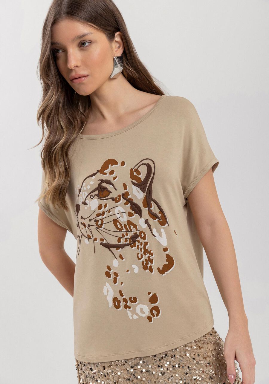 Blusa Com Bordado E Mangas Curtas Em Malha De Viscose, . Blusa Com Bordado E Mangas Curtas Em Malha De Viscose, , large.