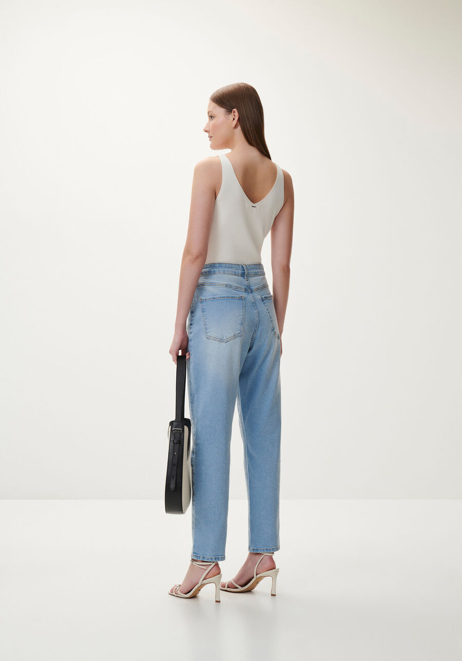 Calça Jeans Mom Cropped com Elasticidade, . Calça Jeans Mom Cropped com Elasticidade, , large.