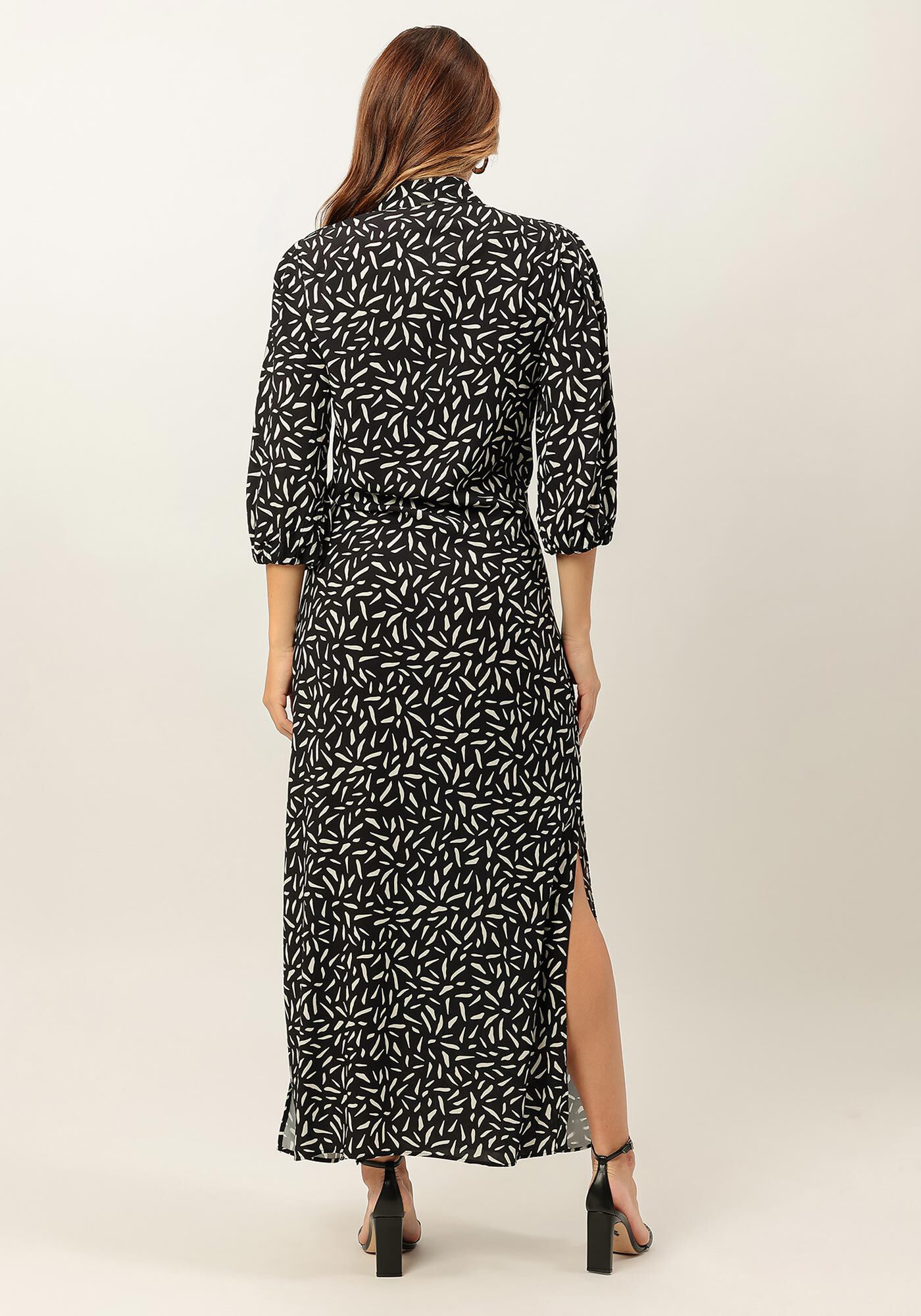 Vestido Midi Manga Bufante com Amarra&ccedil;&atilde;o, TEXTURE, large.