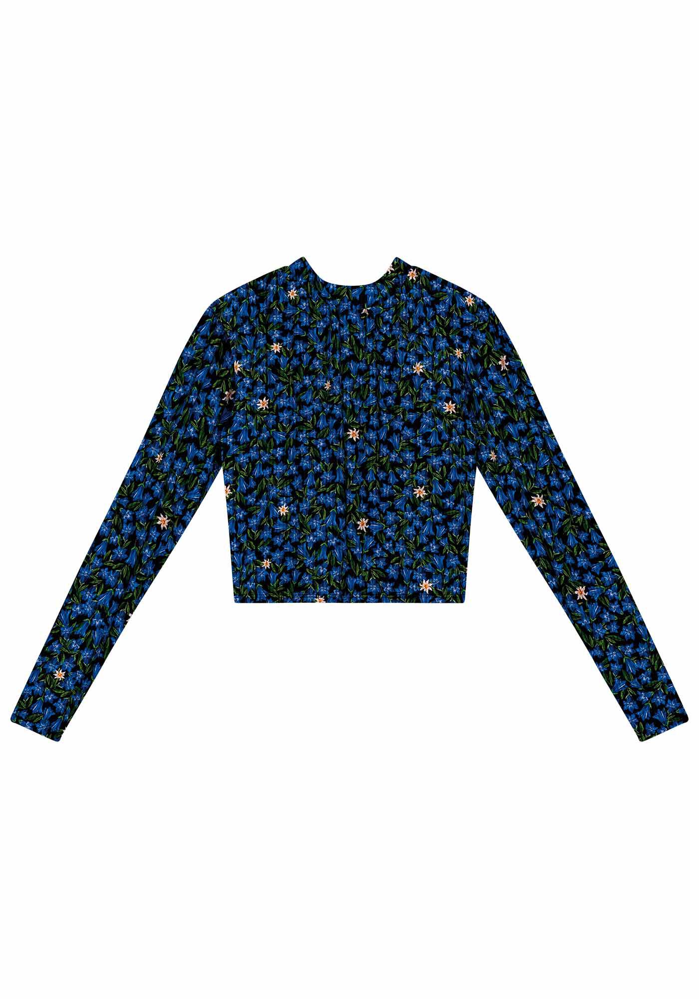 Blusa Manga Longa Cropped Estampada com Gola, , large.