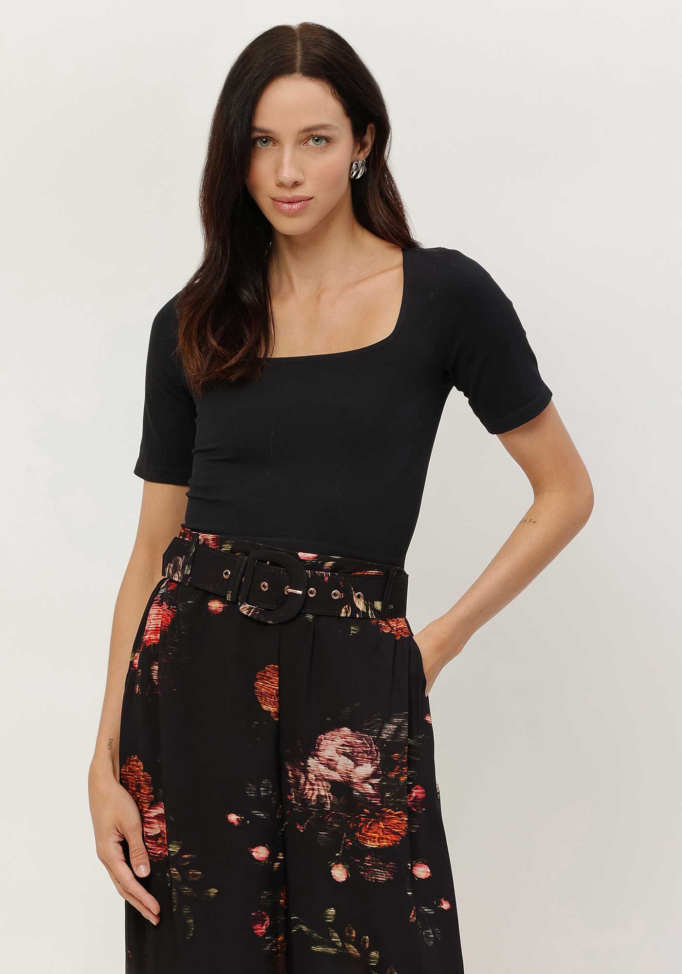 Blusa Cropped Canelada com Decote Quadrado, , large.