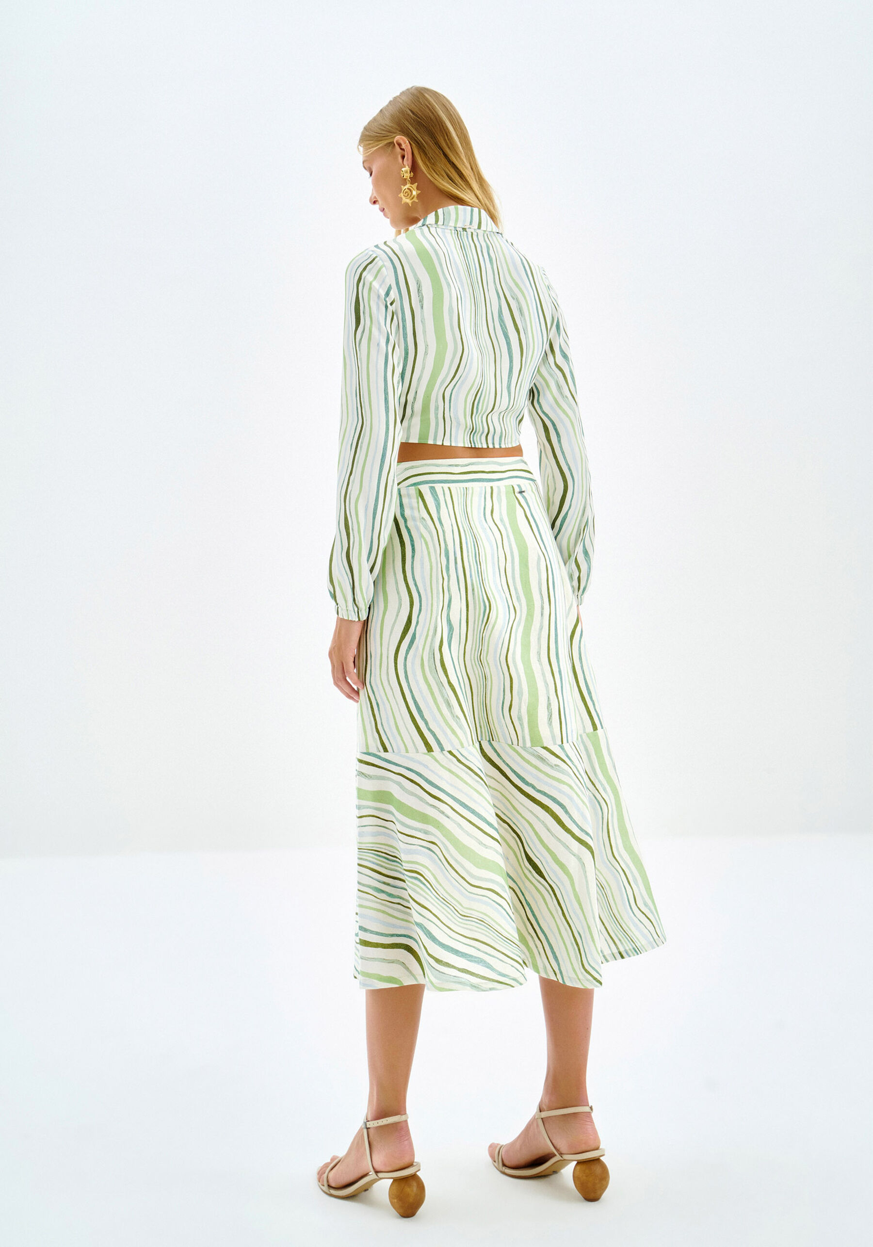 Saia Midi Evasê em Linho Estampada, . Saia Midi Evasê em Linho Estampada, , large.