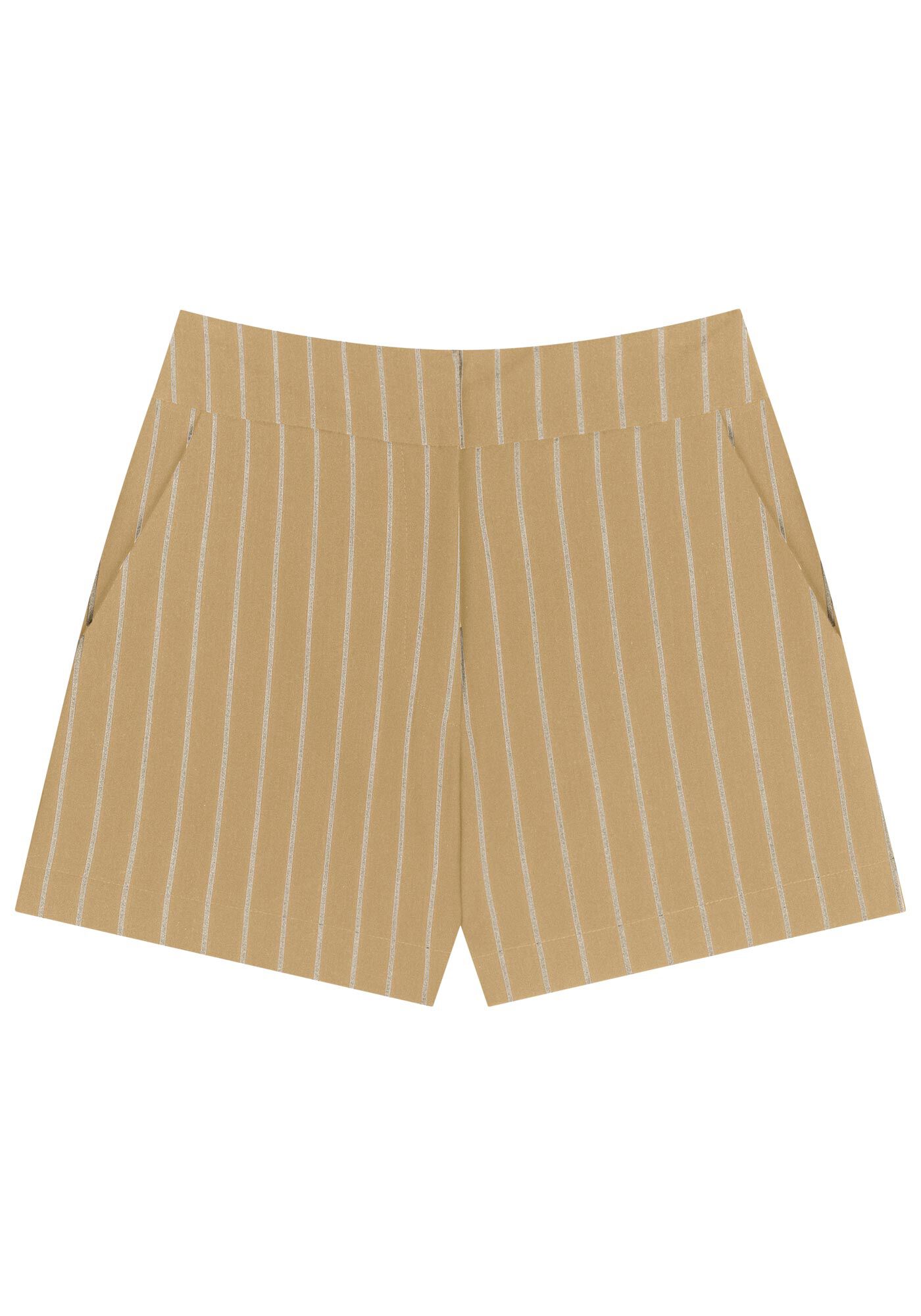 Shorts Curto De Cintura Alta Em Alfaiataria Risca De Giz, BEGE CENTURY, large.
