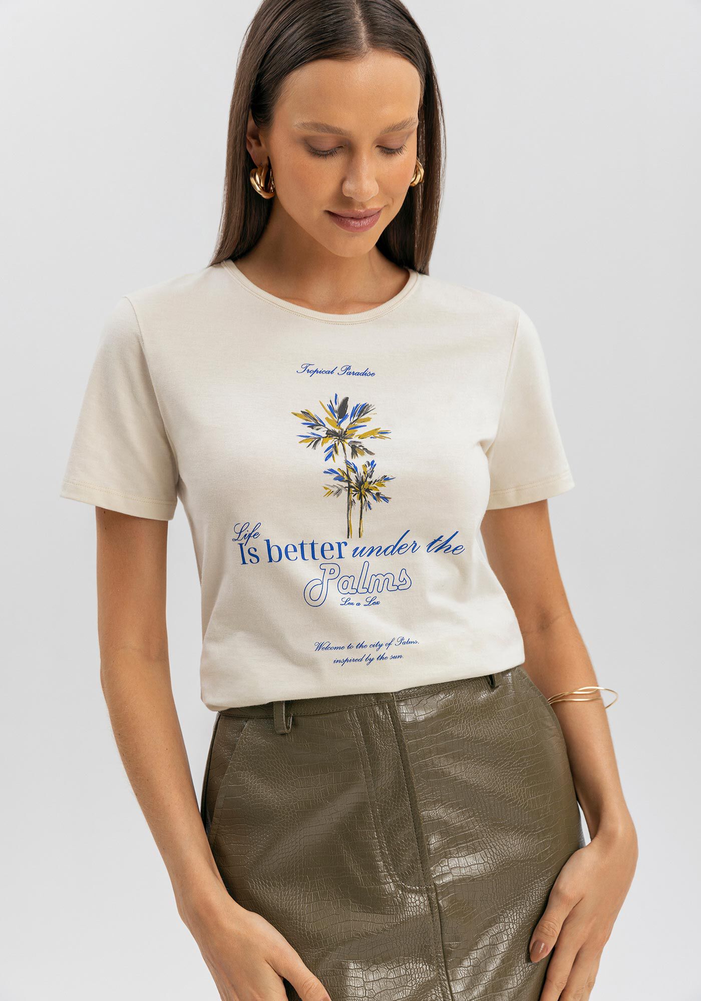 Blusa T-shirt De Mangas Curtas Em Malha De Algod&atilde;o Penteado, , large.