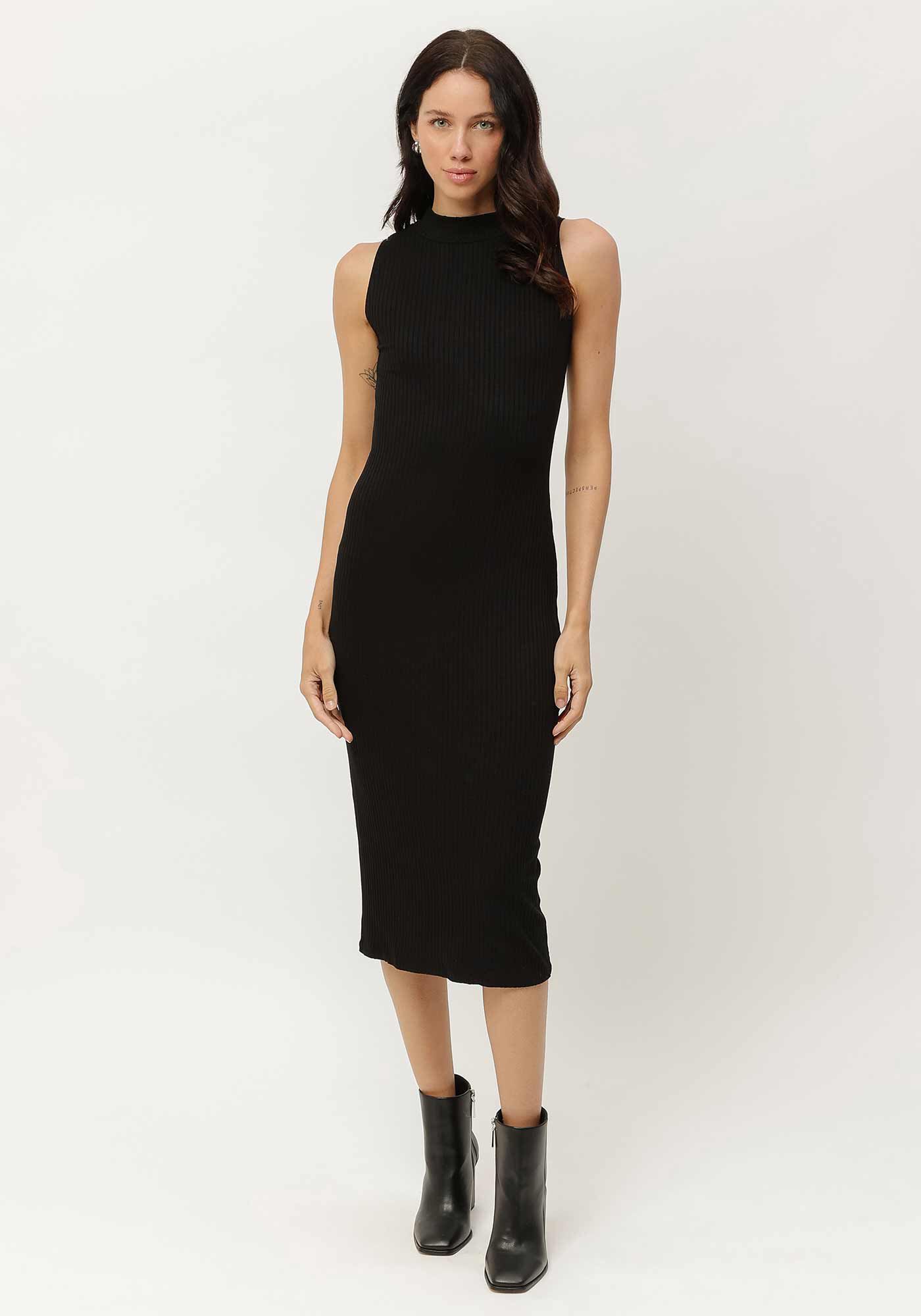 Vestido Midi Canelado com Gola Alta, , large.