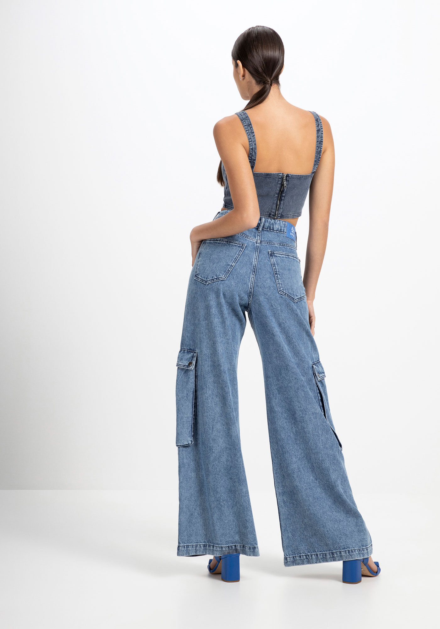 Calça jeans online pantalona cargo