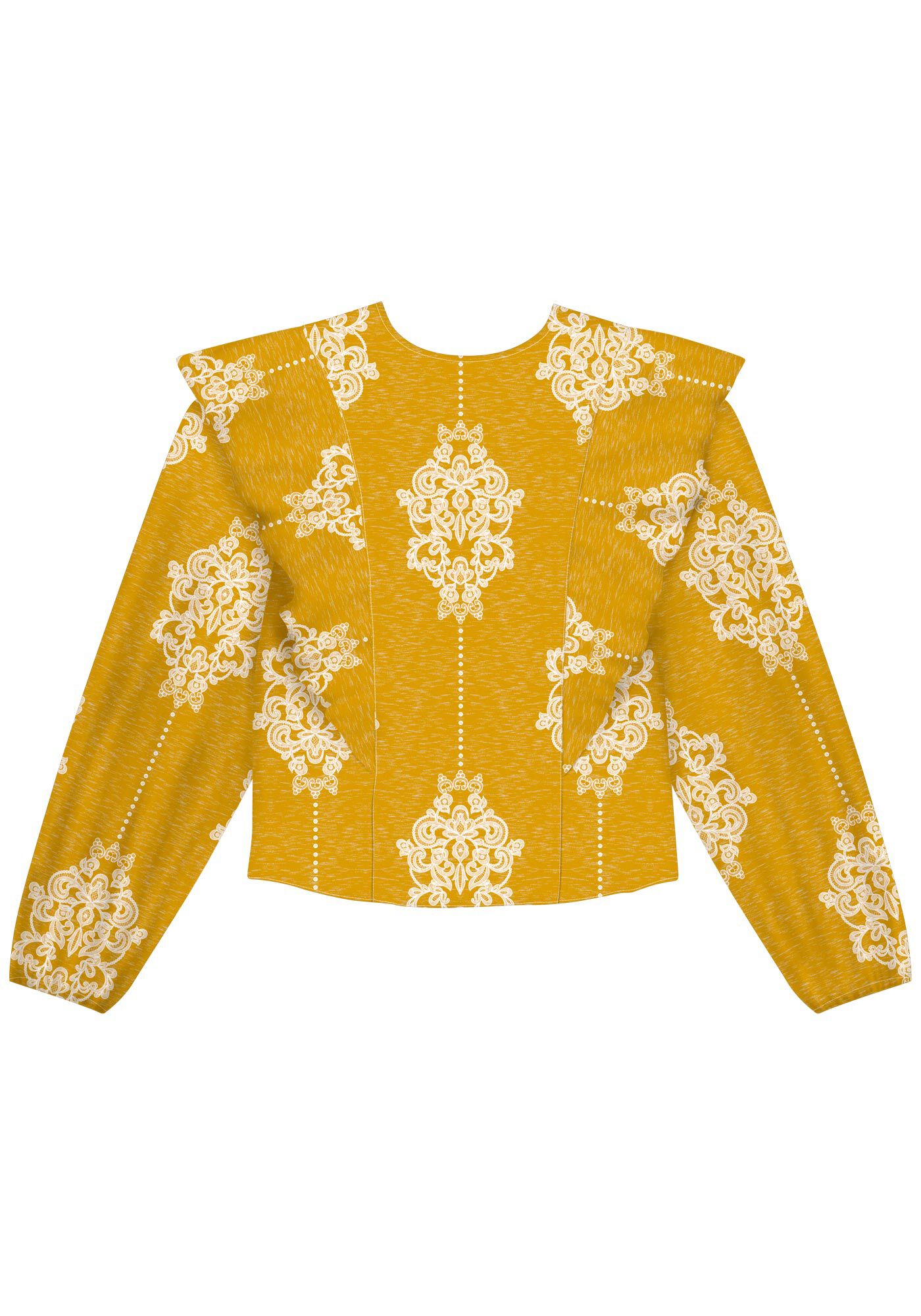 Blusa De Mangas Amplas Em Viscose Com Babados, , large.