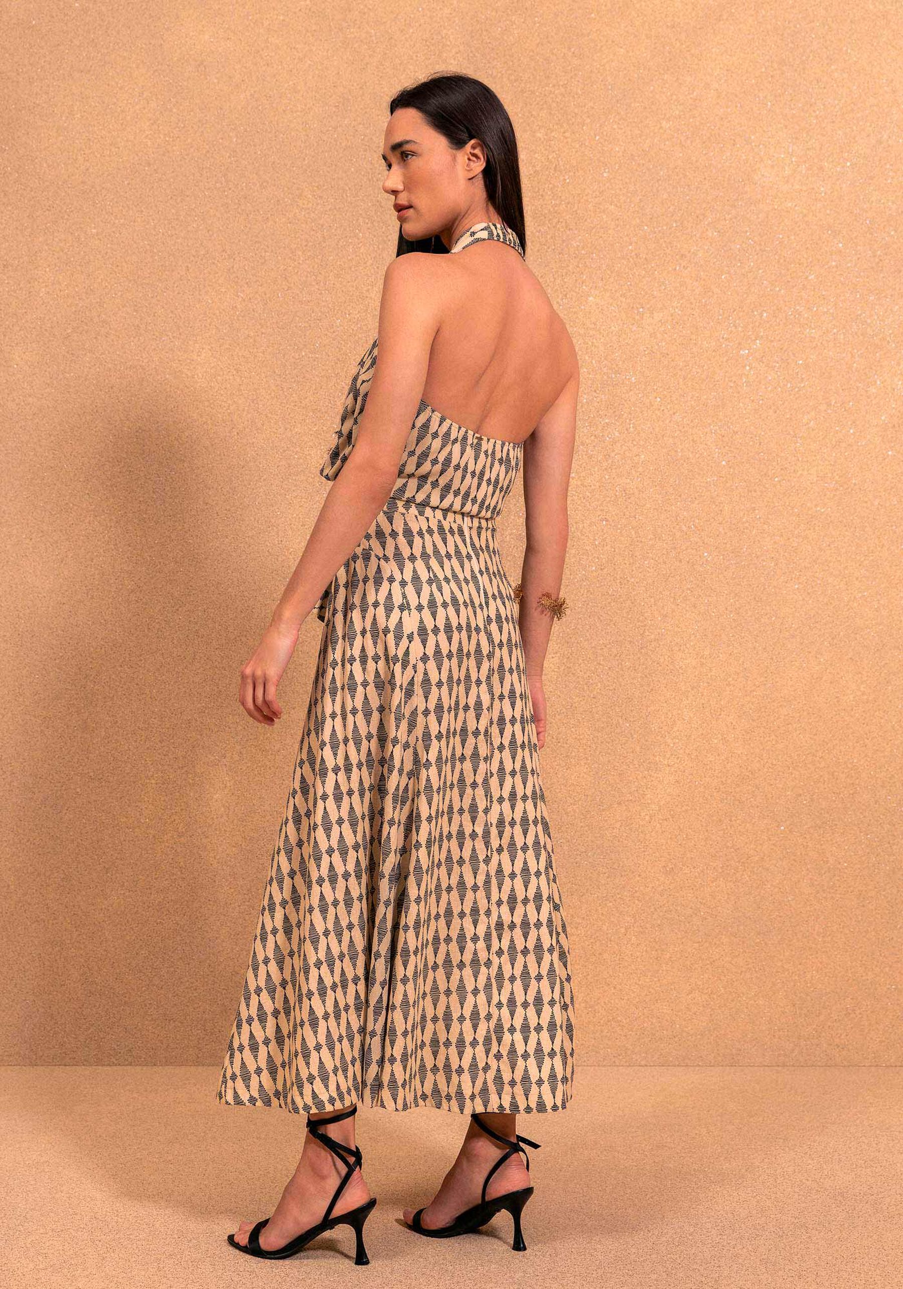 Saia Chá Estampada Com Zíper E Cintura Alta, CORDOES BEGE. Saia Chá Estampada Com Zíper E Cintura Alta, CORDOES BEGE, large.