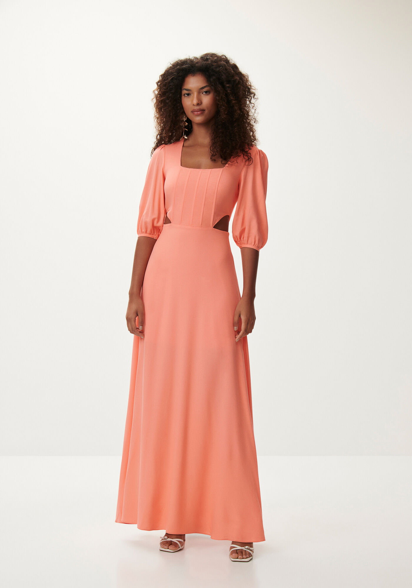 Vestido Midi em Crepe com Busto Corset e Cut Out, , large.