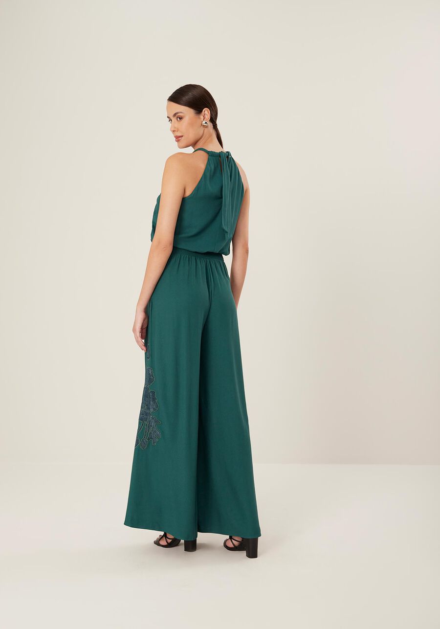 Calça Pantalona Em Crepe De Viscose Com Bordado Lateral, . Calça Pantalona Em Crepe De Viscose Com Bordado Lateral, , large.