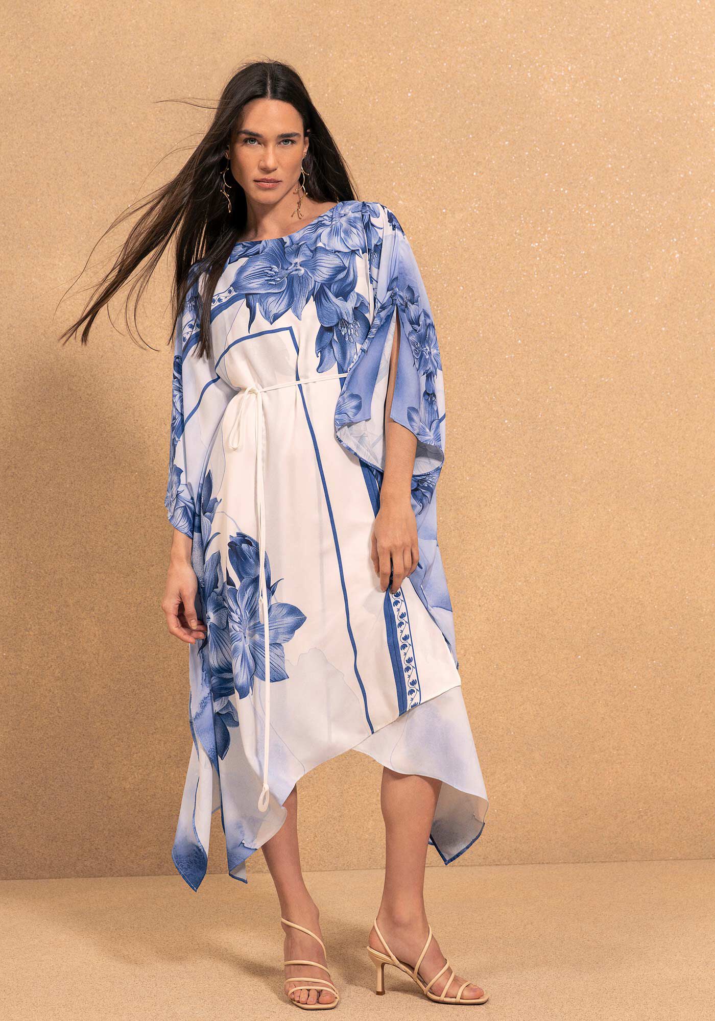 Vestido Ch&aacute; Estampado Transpassado De Mangas Longas, FRAME AZUL, large.