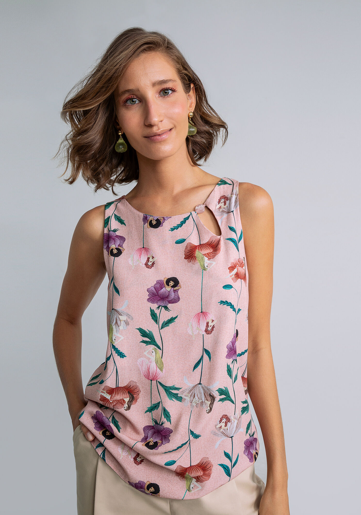 Blusa Detalhe Decote Estampa, , large.