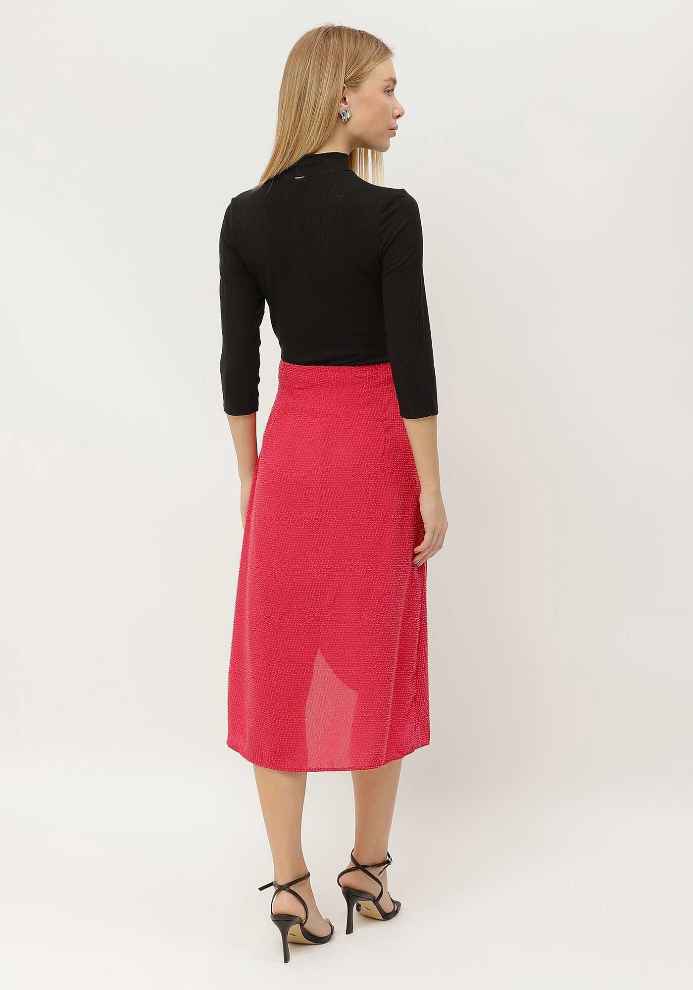 Saia Midi Texturizada com Fenda e Brilho, , large.