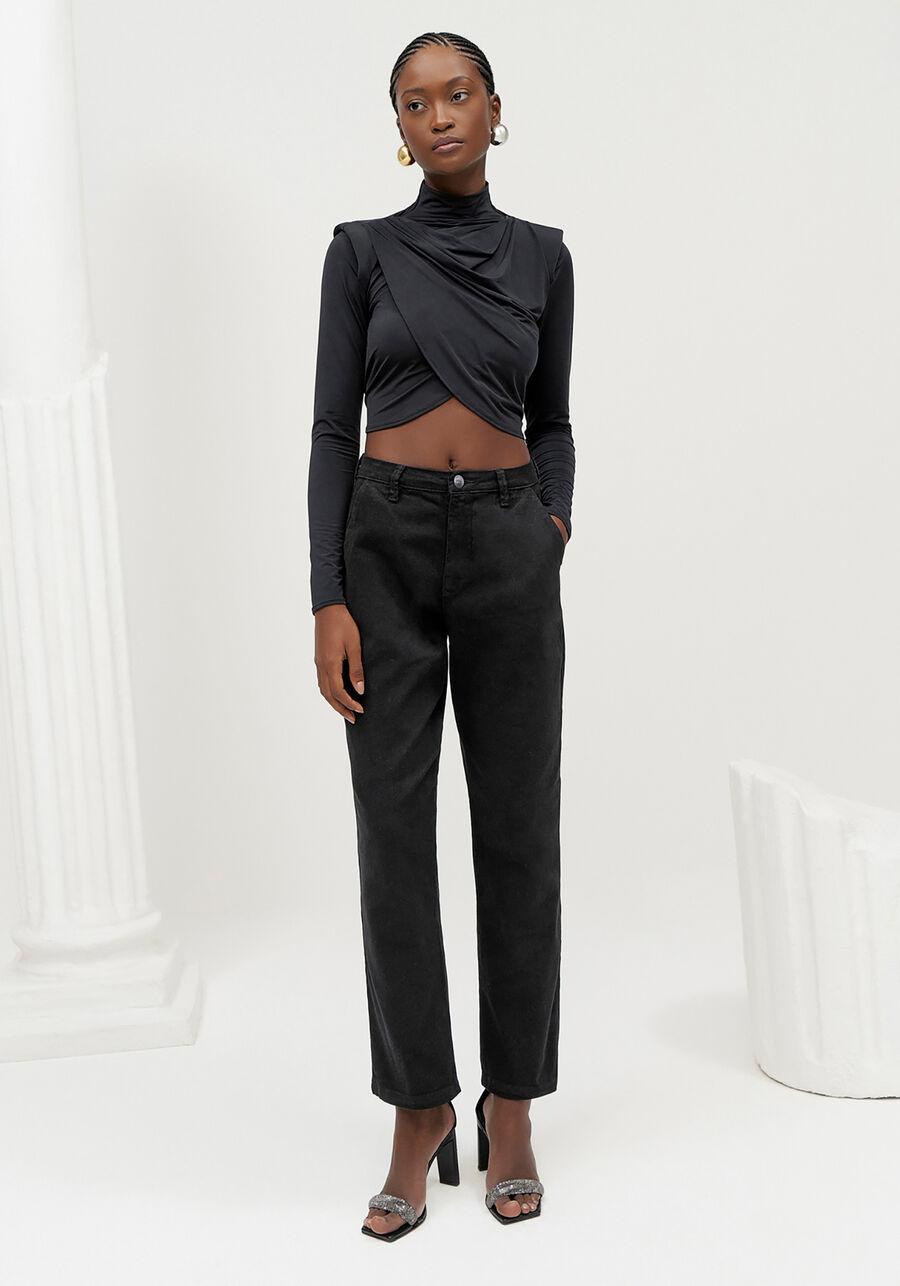 Calça Sarja Slim Alfaiataria Cropped, PRETO REATIVO. Calça Sarja Slim Alfaiataria Cropped, PRETO REATIVO, large.