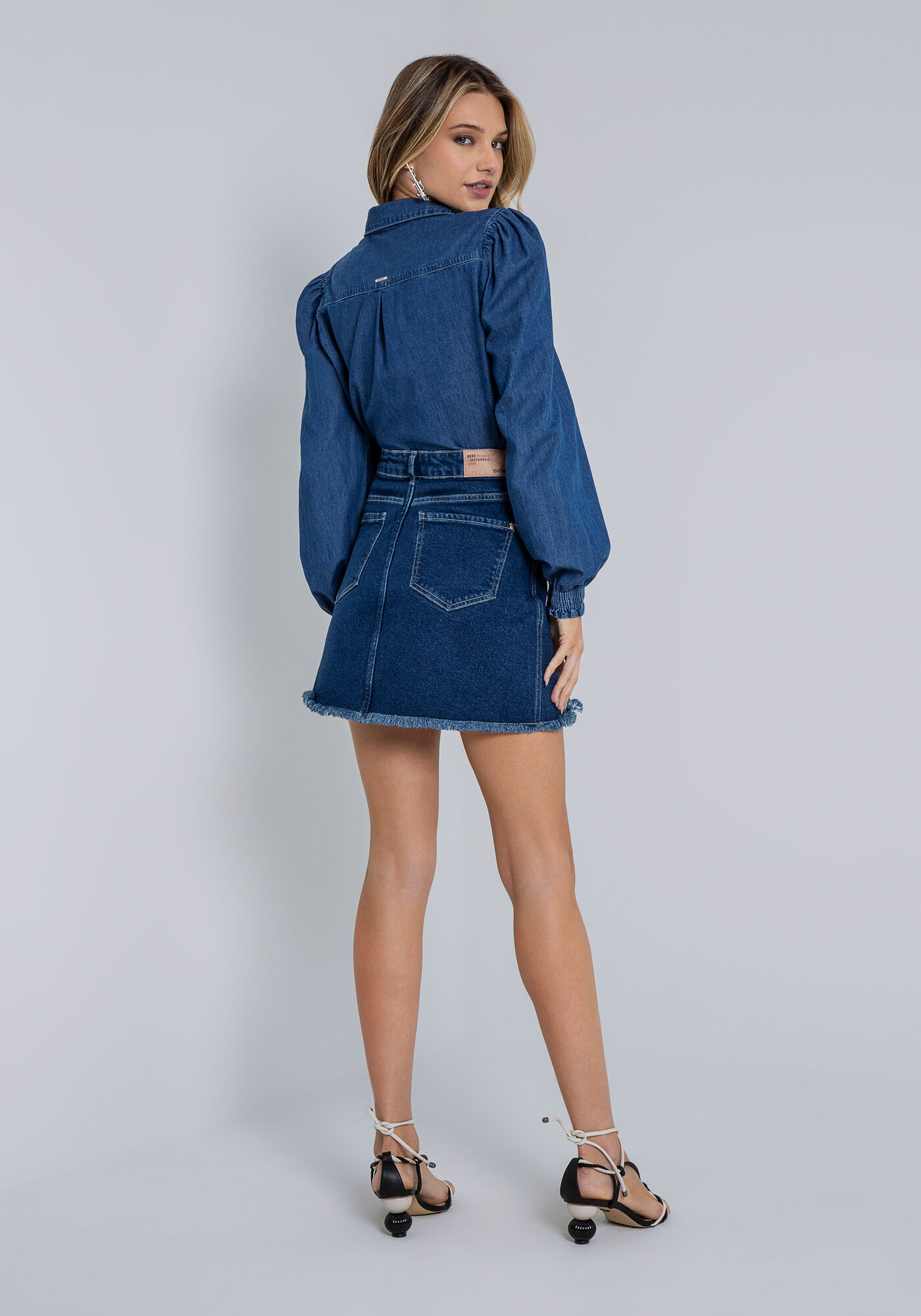 Saia Curta em Jeans com Cintura Alta, , large.