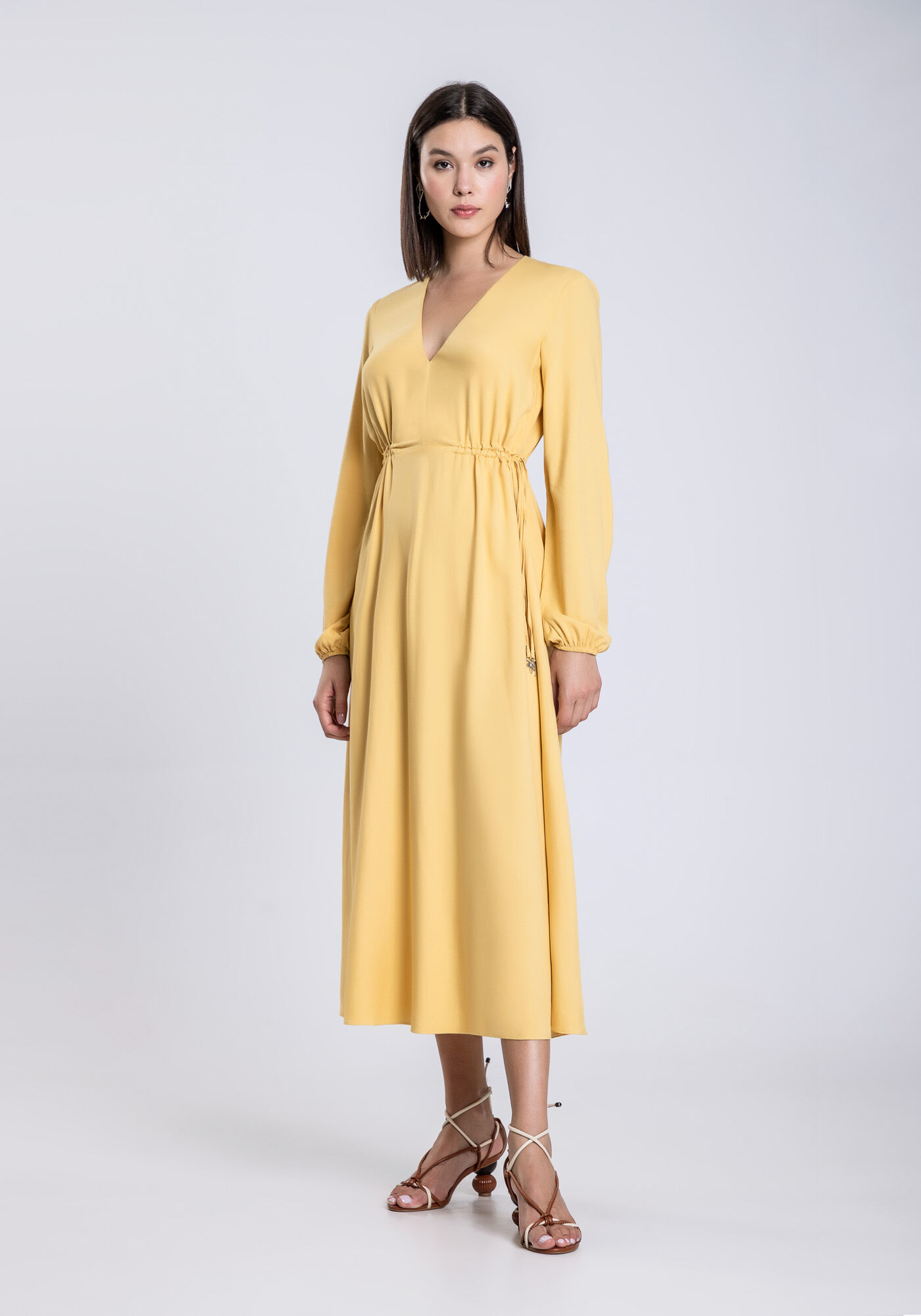 Vestido Midi Manga Longa com Amarra&ccedil;&atilde;o, , large.