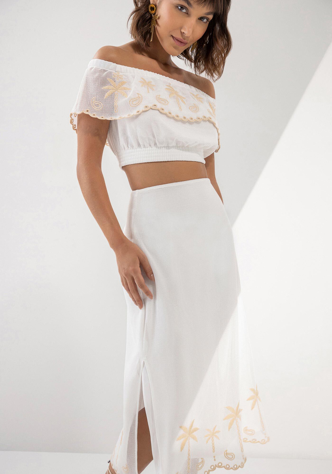 Saia Midi em Tela com Bordado Coqueiros, , large.