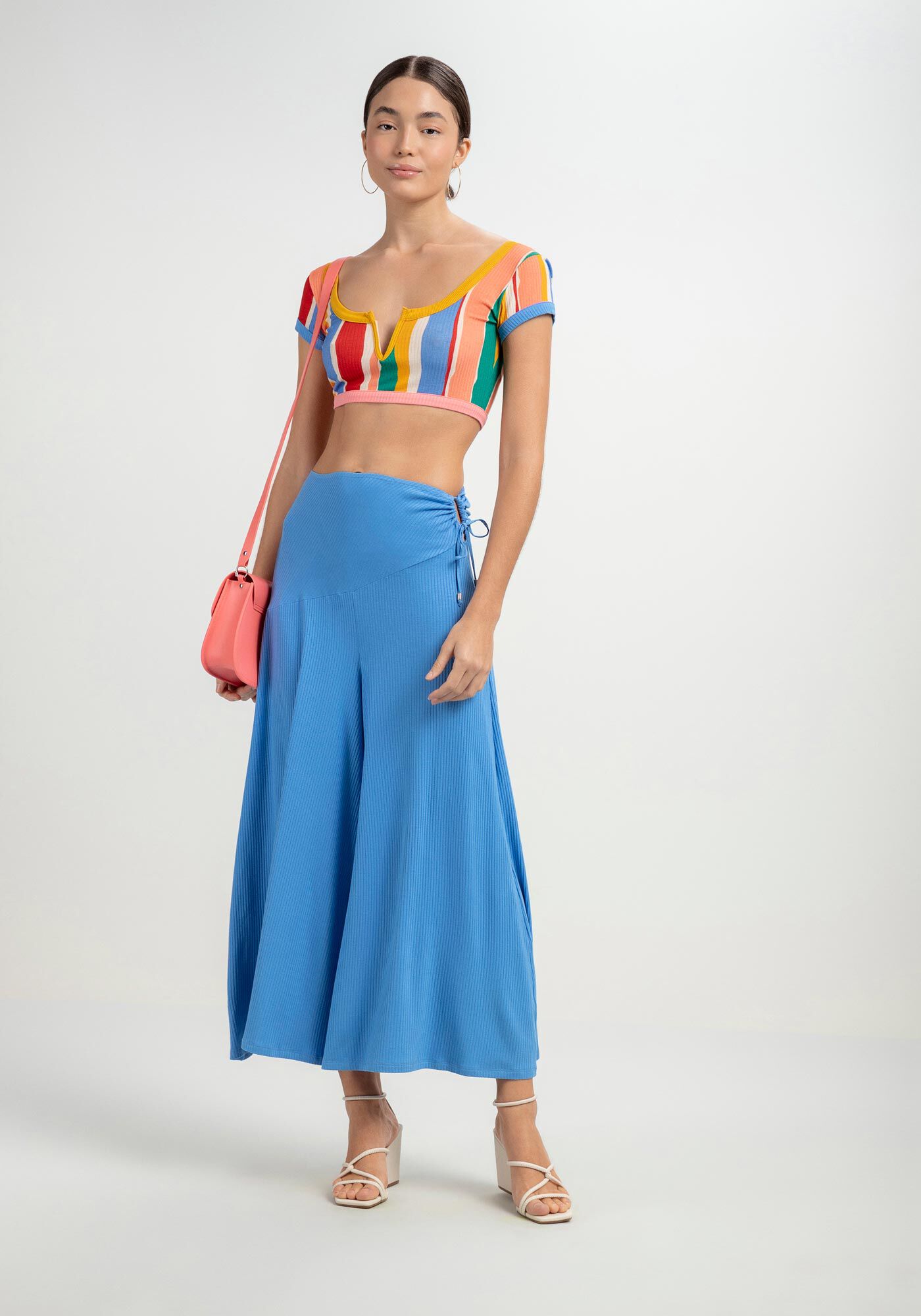 Cal&ccedil;a Pantalona Cropped Canelada com Cut Out, , large.