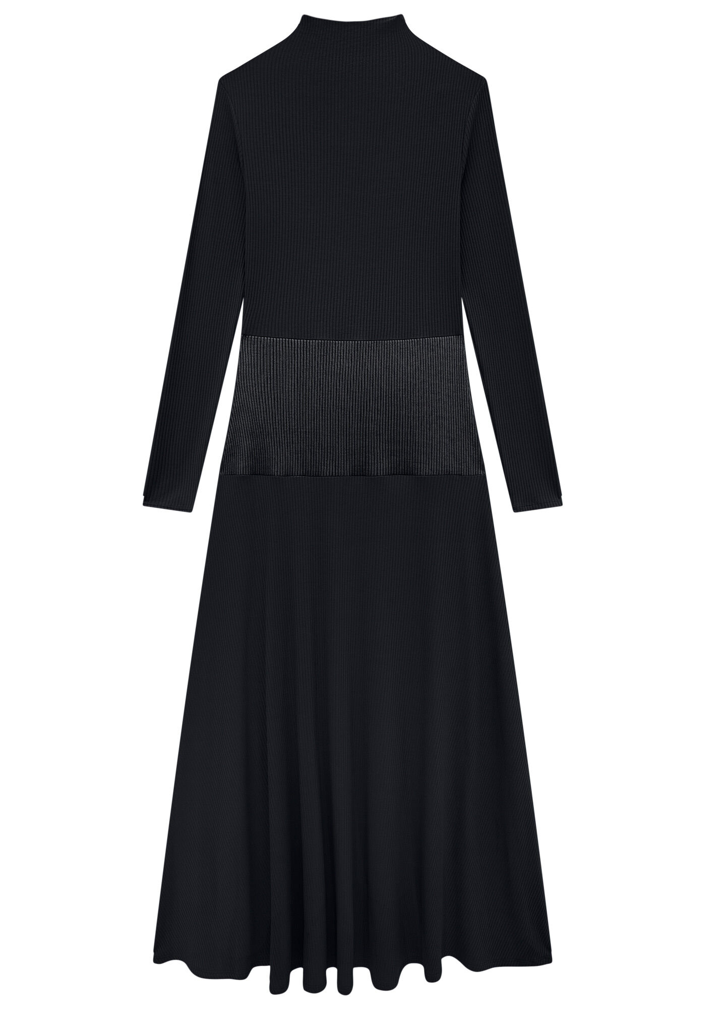 Vestido Manga Longa Midi Canelado com Recorte, , large.