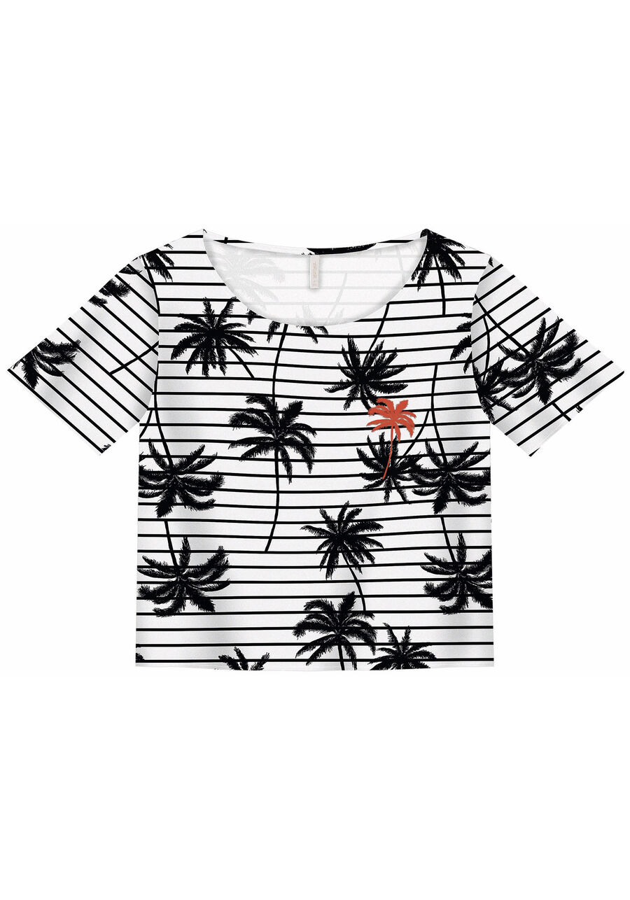 Blusa Curta Estampada em Viscose com Bordado, . Blusa Curta Estampada em Viscose com Bordado, , large.