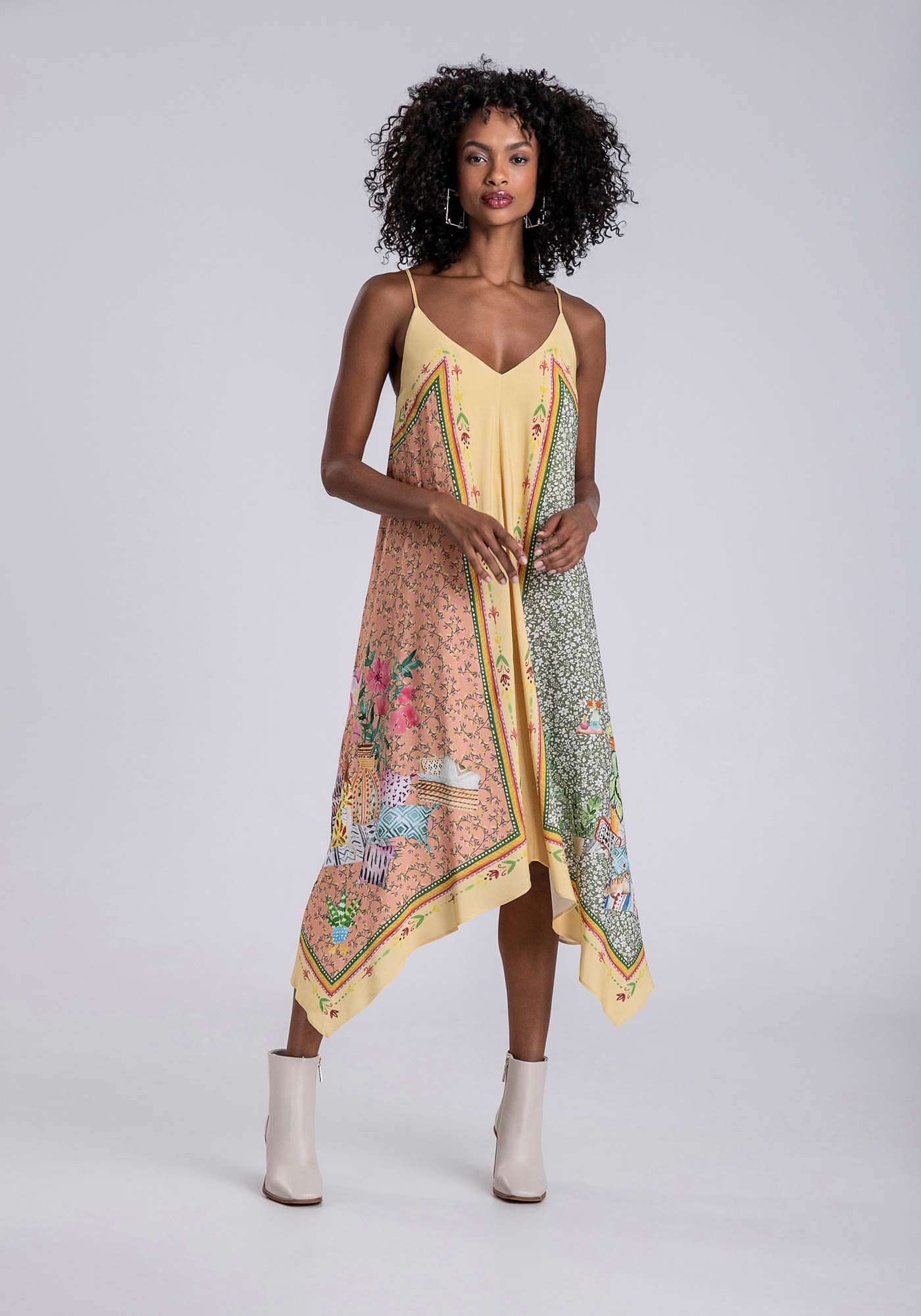 Vestido midi com sales pontas