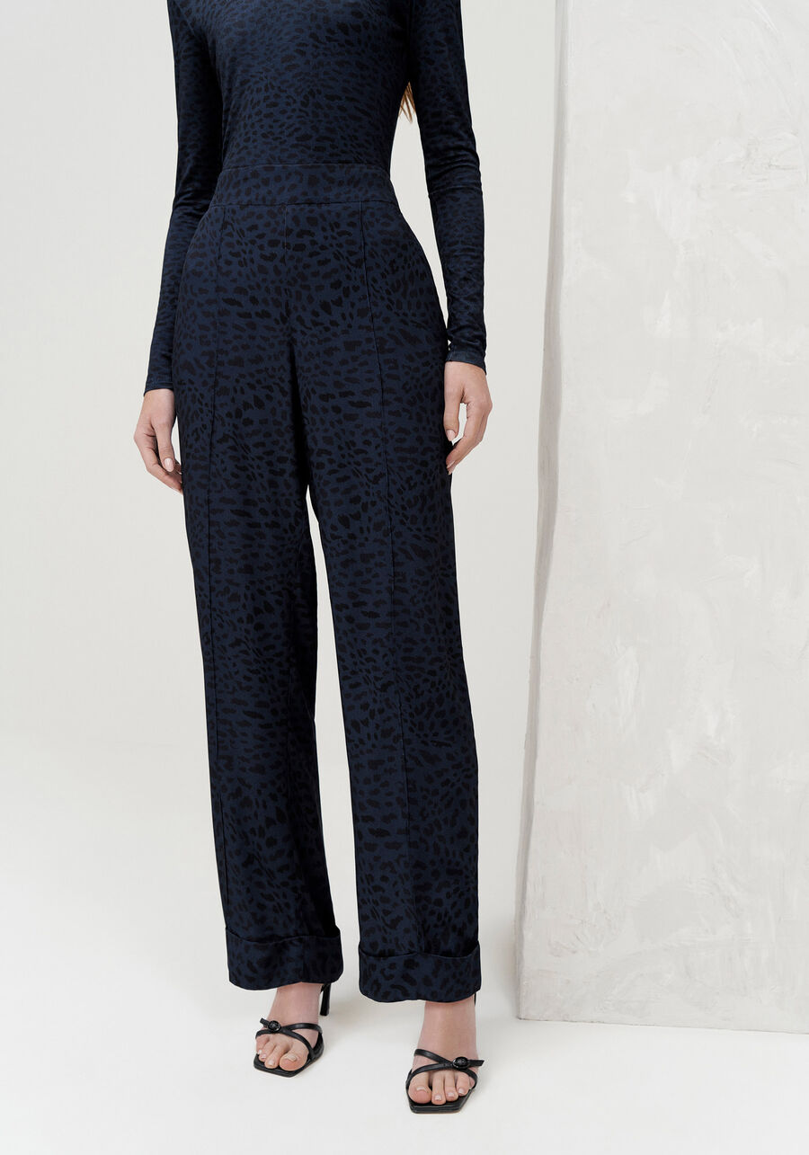 Calça Reta em Viscose Estampada, LEOPARDO. Calça Reta em Viscose Estampada, LEOPARDO, large.
