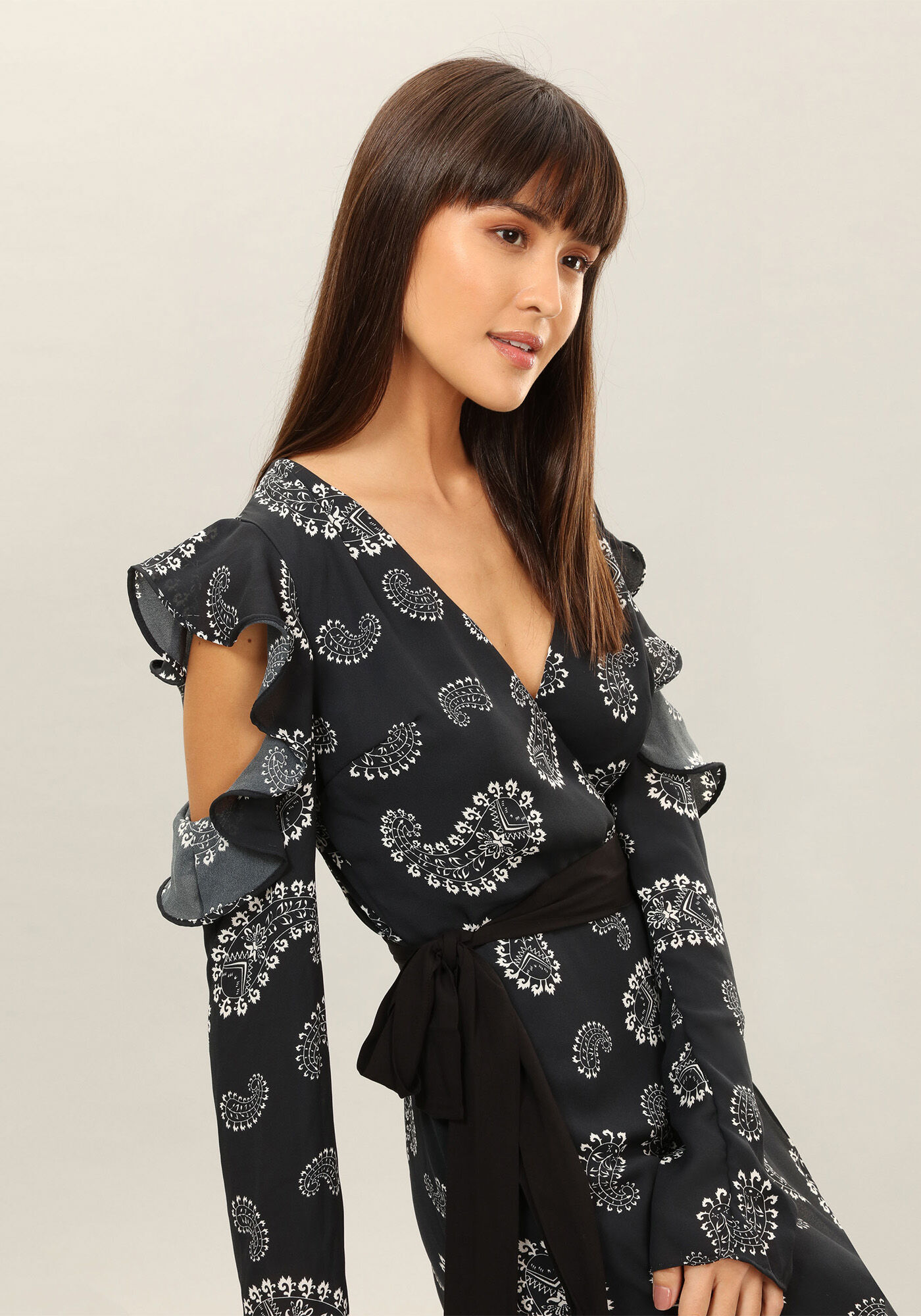 Vestido M&iacute;di Estampado Cinto Tecido, , large.