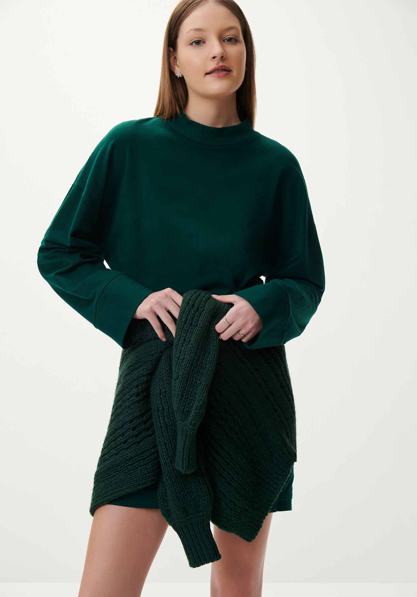 Vestido Curto Manga Longa em Molecotton, VERDE ARABESQUE, large.