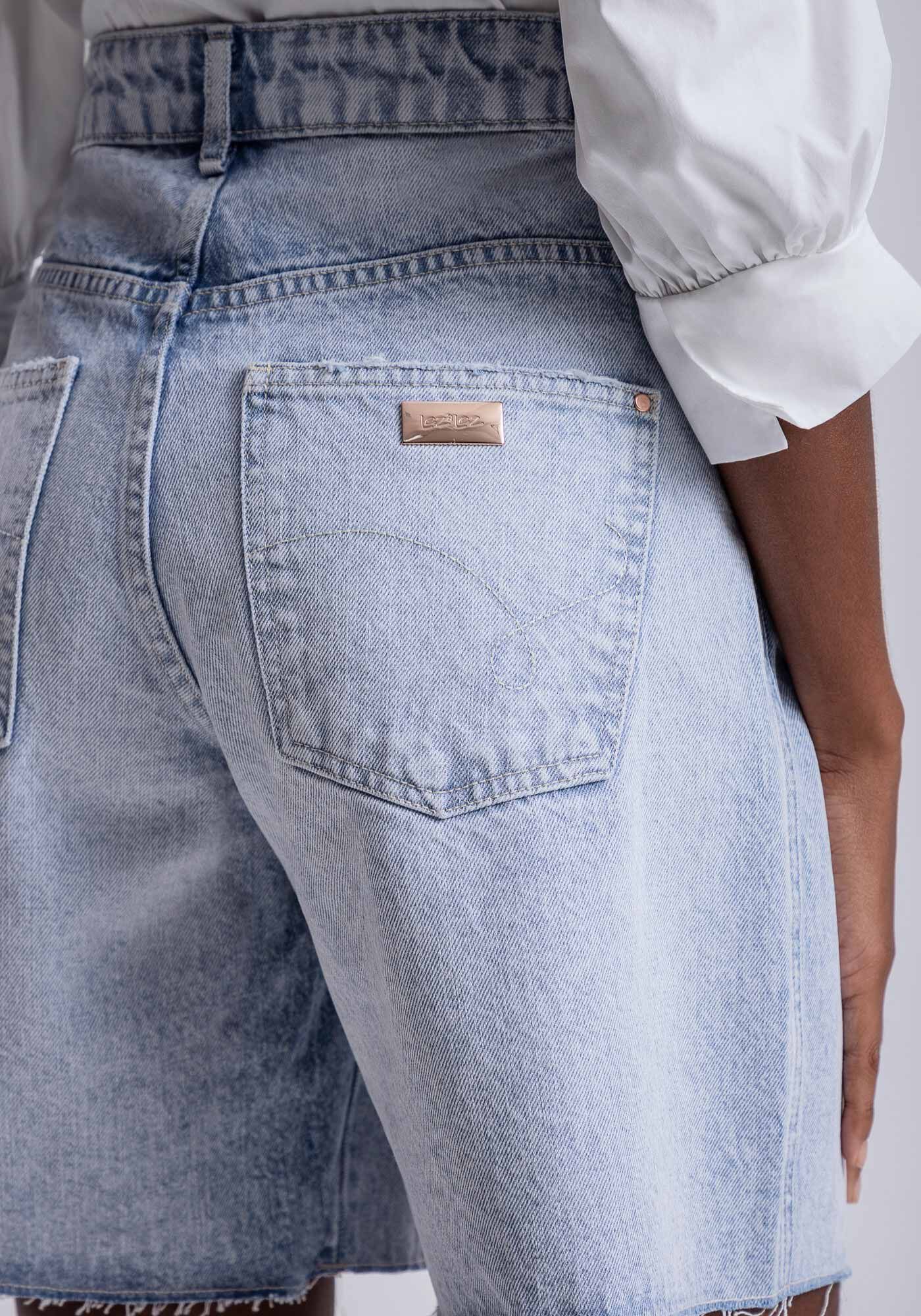 Bermuda Jeans Boyfriend Venice com Bordado, , large.