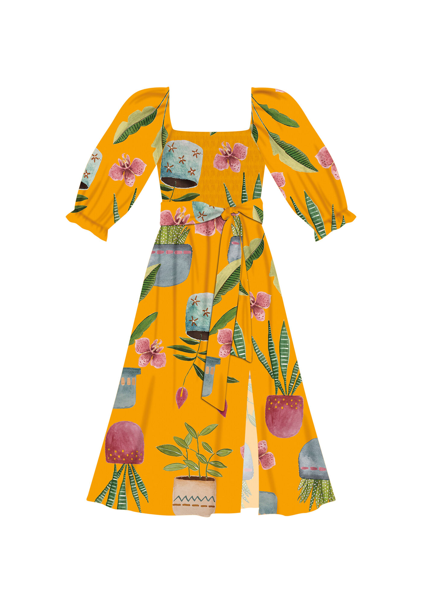 Vestido Midi Manga Bufante Cinto, VARANDA, large.