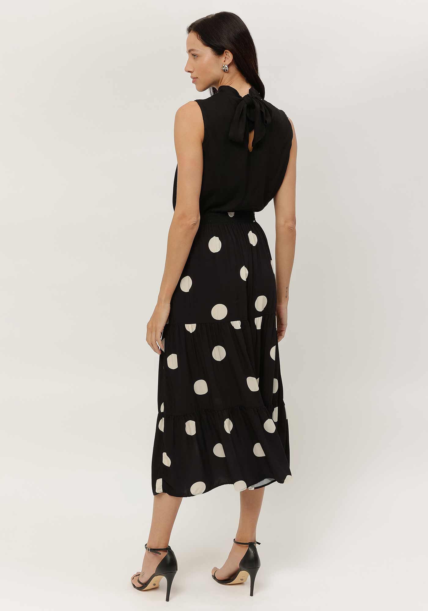 Saia Midi Estampada em Viscose com Babados, , large.