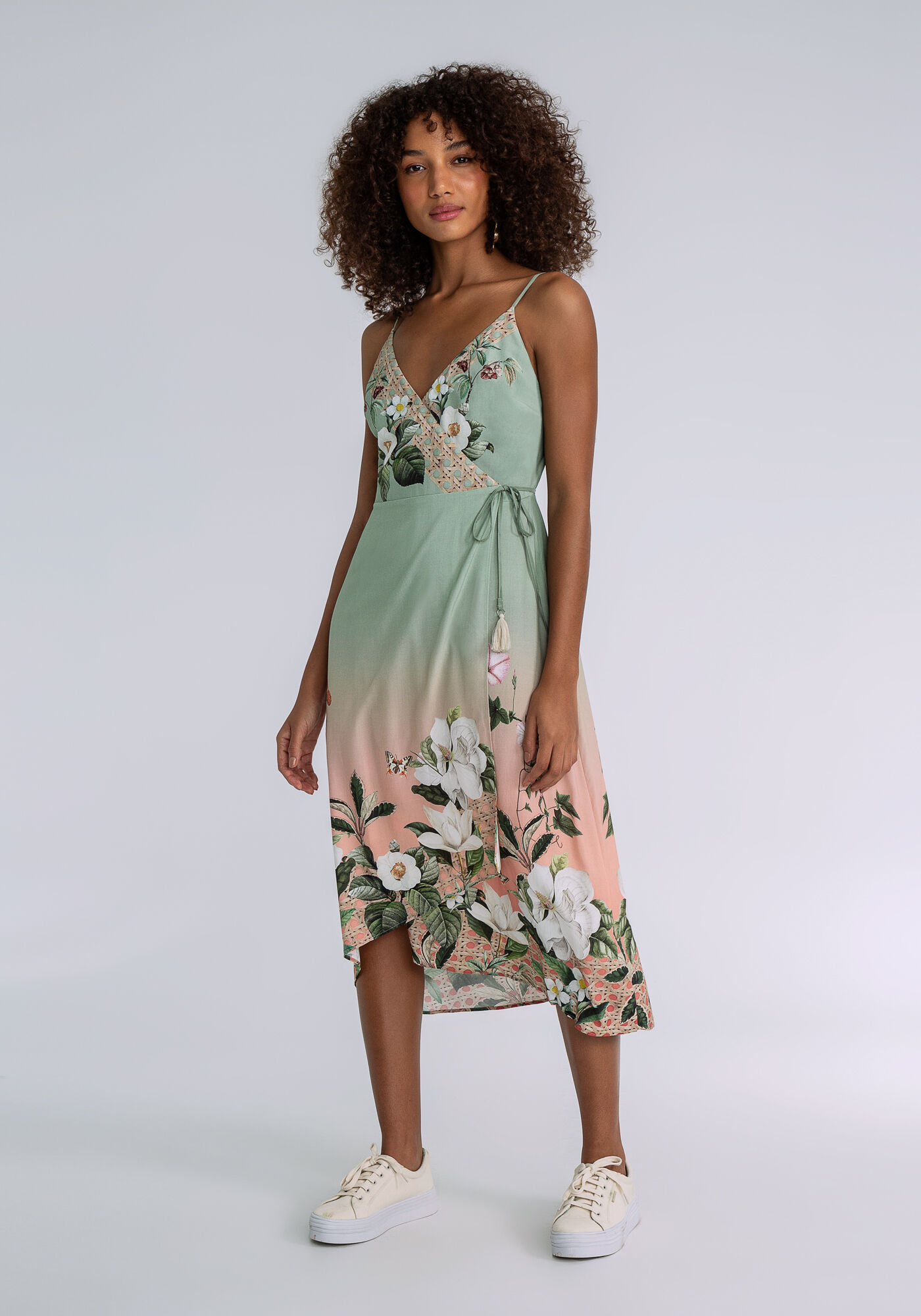 Vestido M&iacute;di Transpassado Estampa, FLORAL, large.