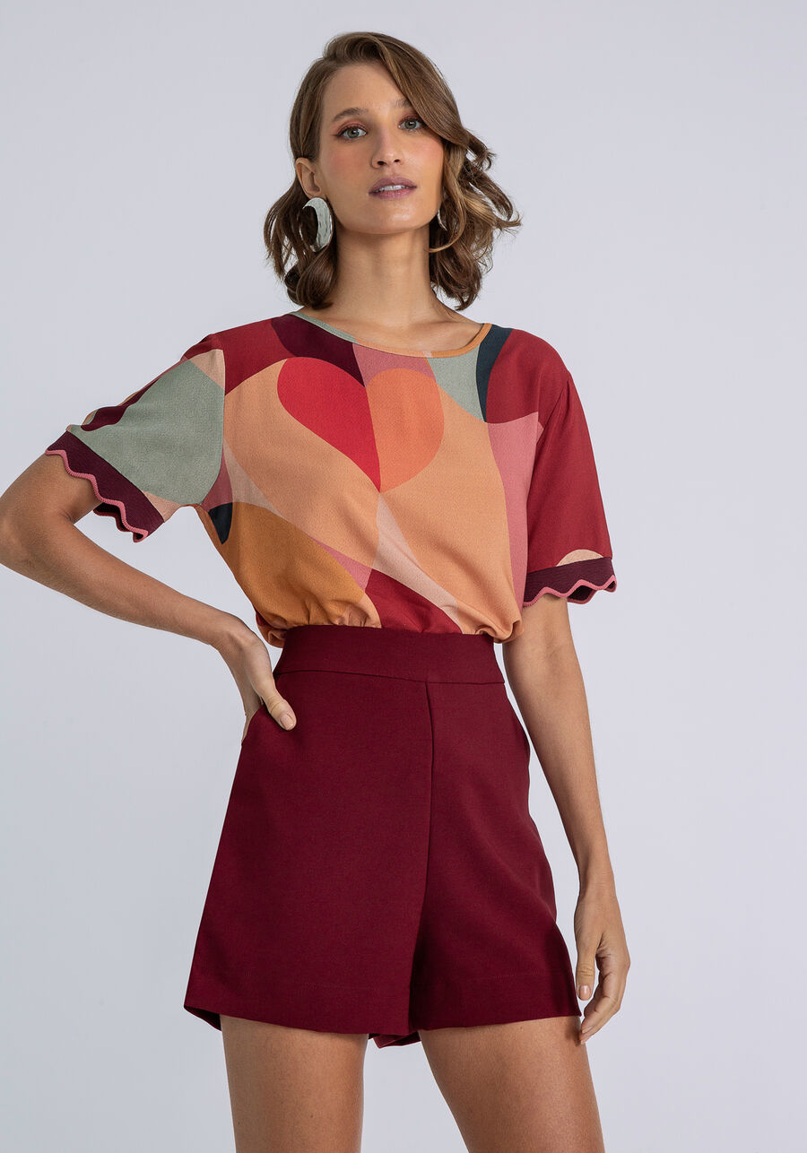 Blusa Detalhe Mangas Estampada, FACES. Blusa Detalhe Mangas Estampada, FACES, large.