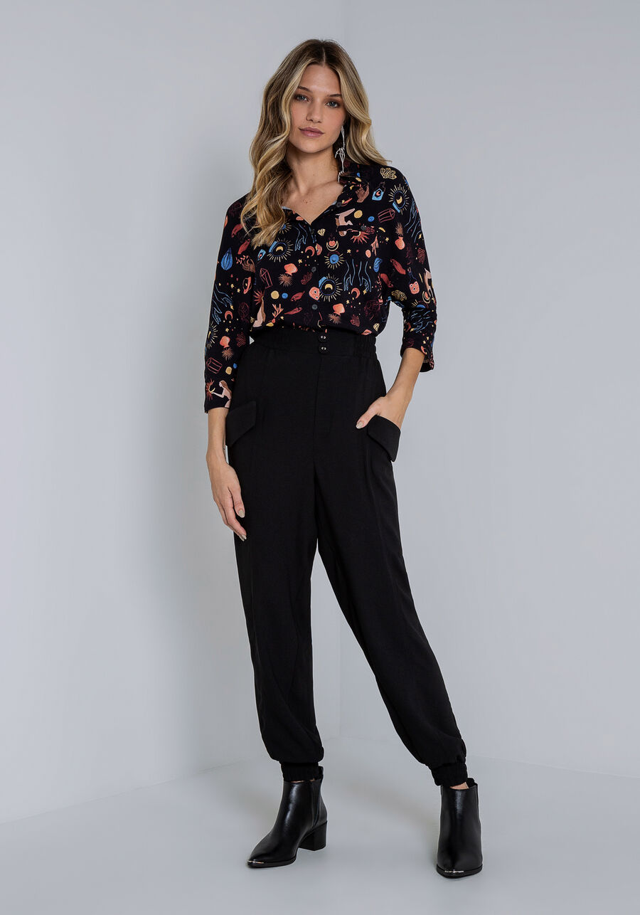Camisa Manga 3/4 em Viscose Estampada, ENIGMA. Camisa Manga 3/4 em Viscose Estampada, ENIGMA, large.