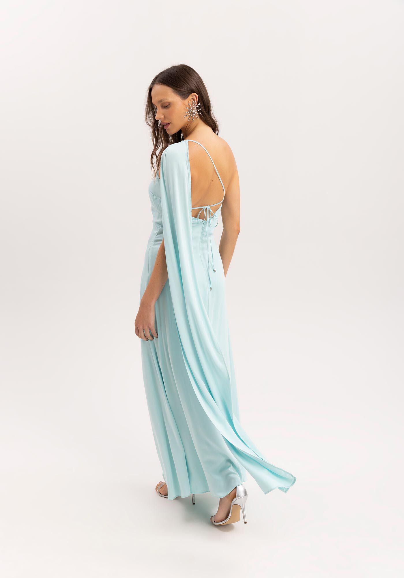 Vestido Longo Um Ombro S&oacute; com M&aacute;xi Manga Remov&iacute;vel, , large.