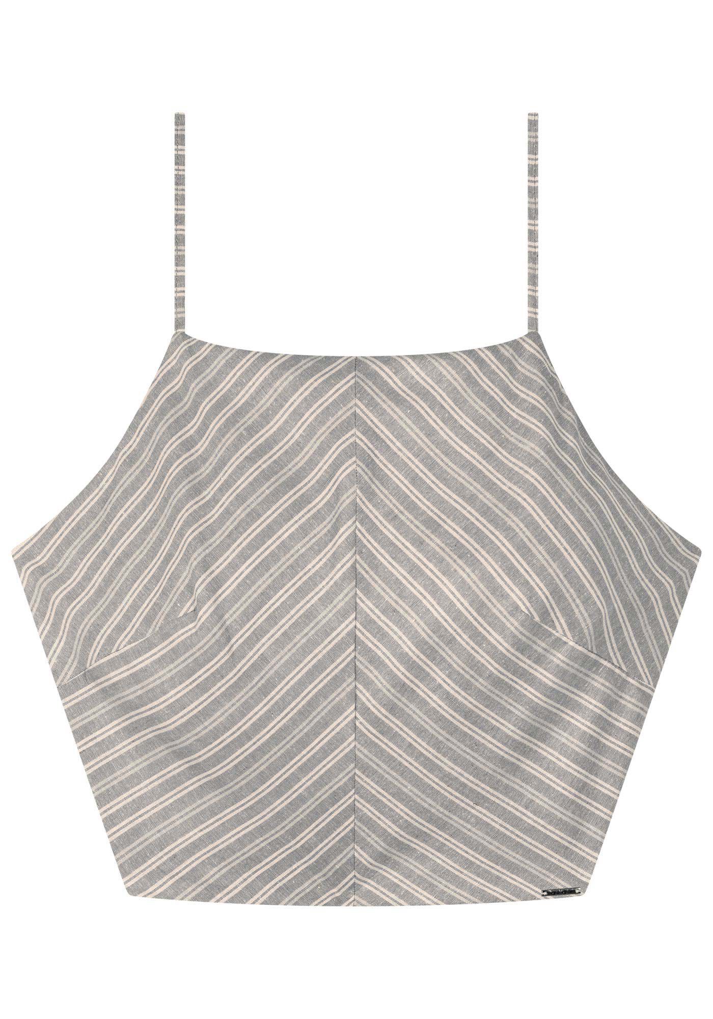 Blusa Cropped De Al&ccedil;as Finas Com Amarra&ccedil;&atilde;o, CINZA METAL, large.