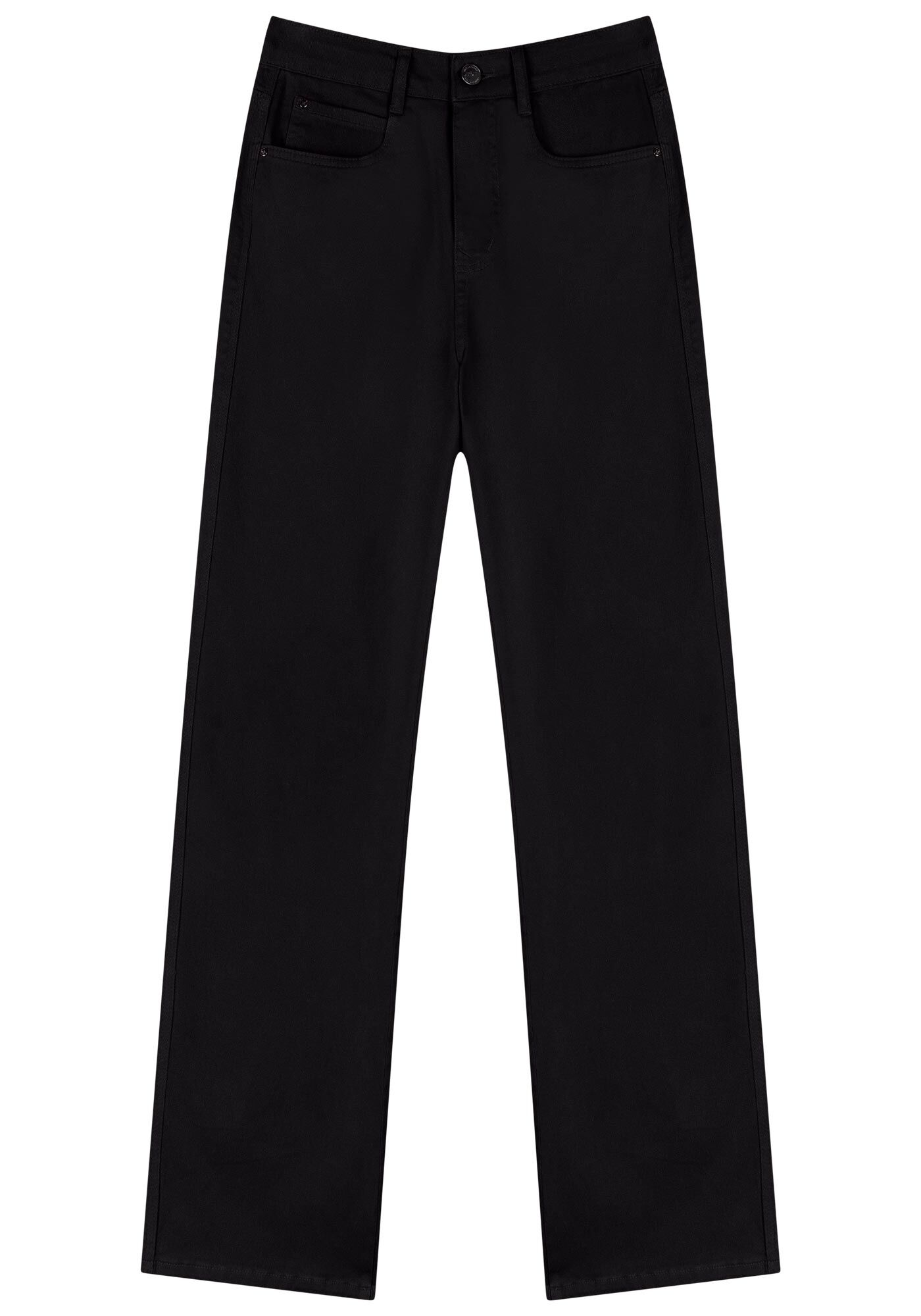 Cal&ccedil;a Wide Leg Com Cintura Alta Em Sarja Com Elastano, , large.