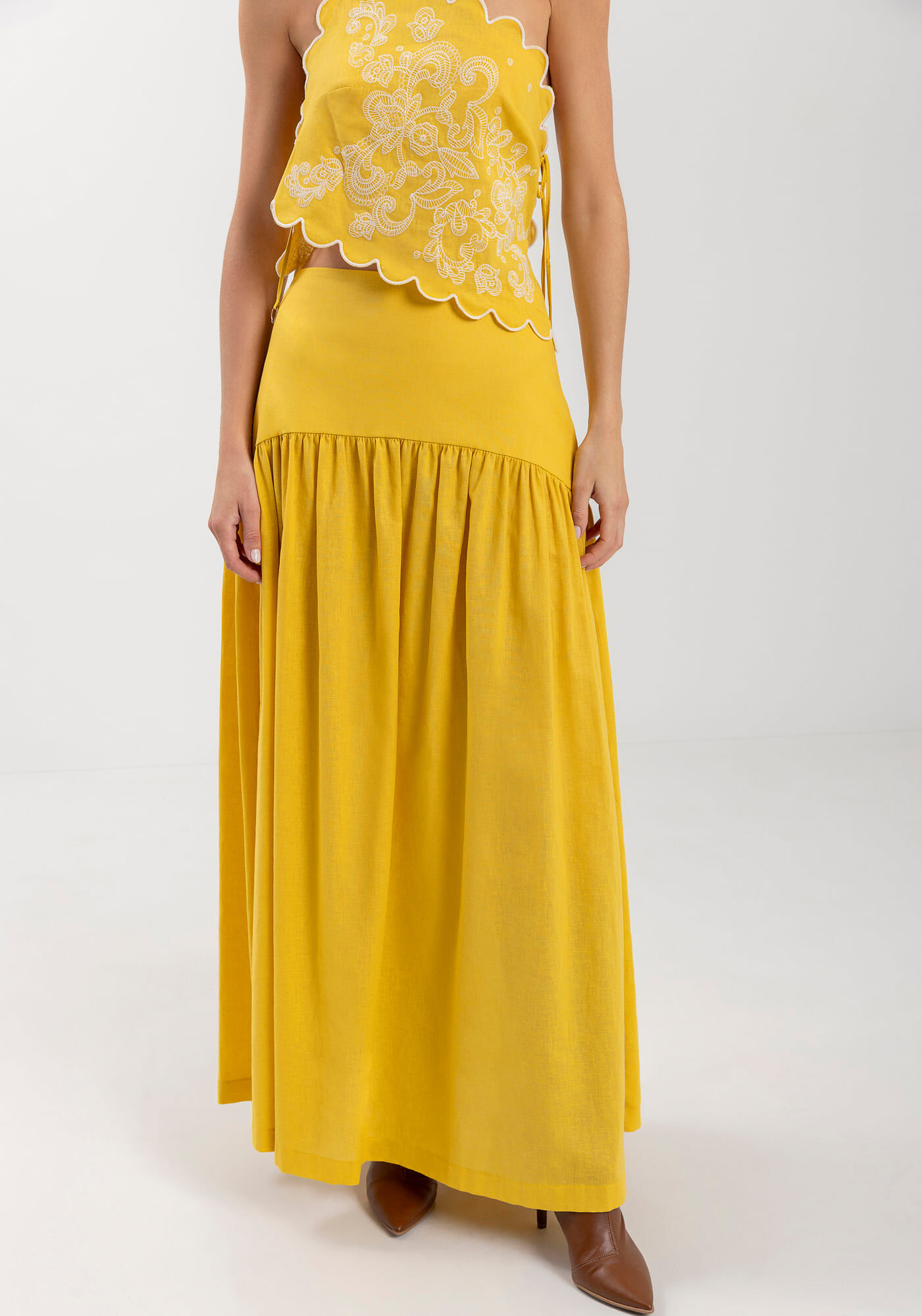 Saia Longa Com Cintura M&eacute;dia Em Algod&atilde;o E Linho, , large.