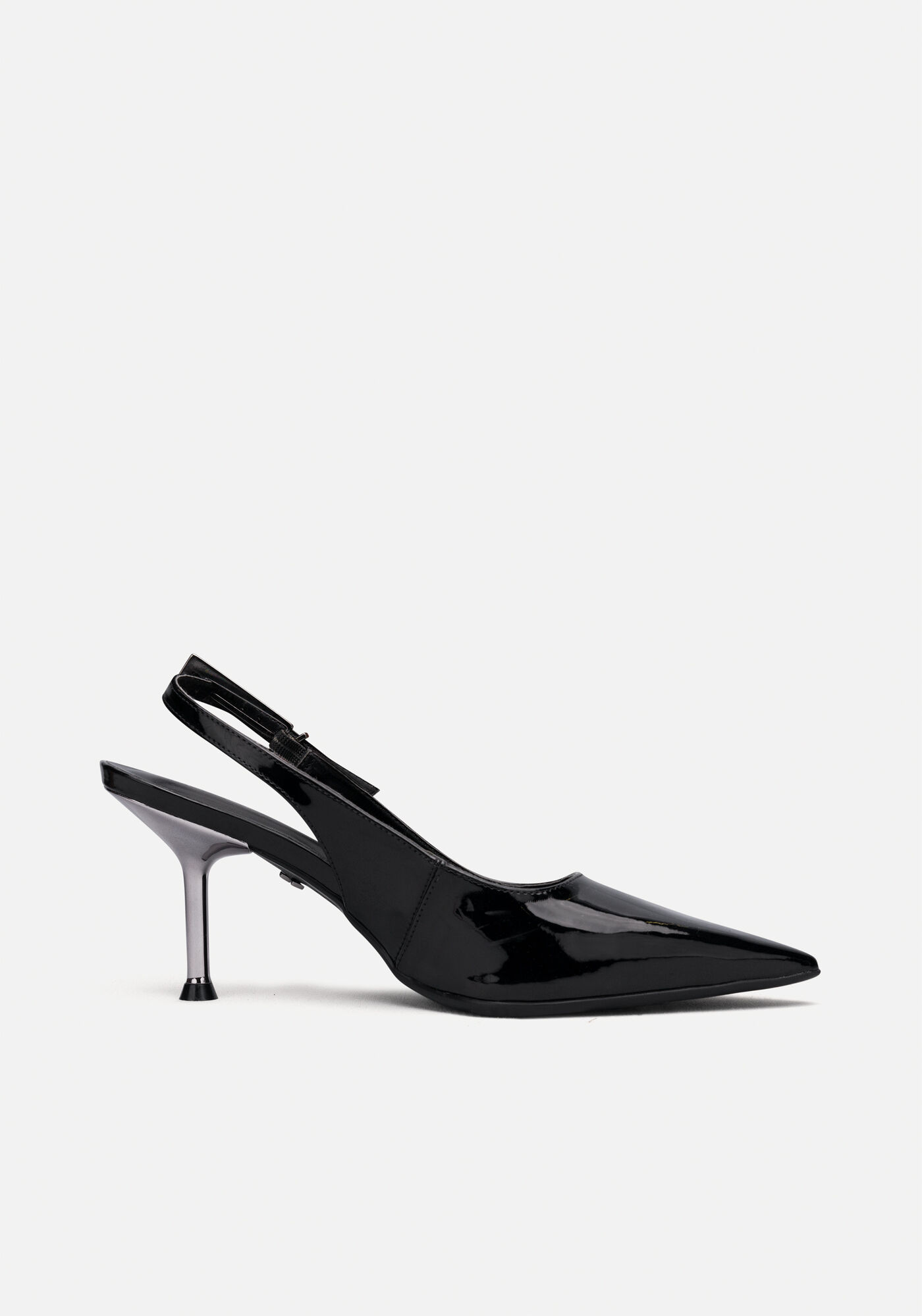 Scarpin Salto M&eacute;dio Fino Com Acabamento Brilhante, PRETO, large.
