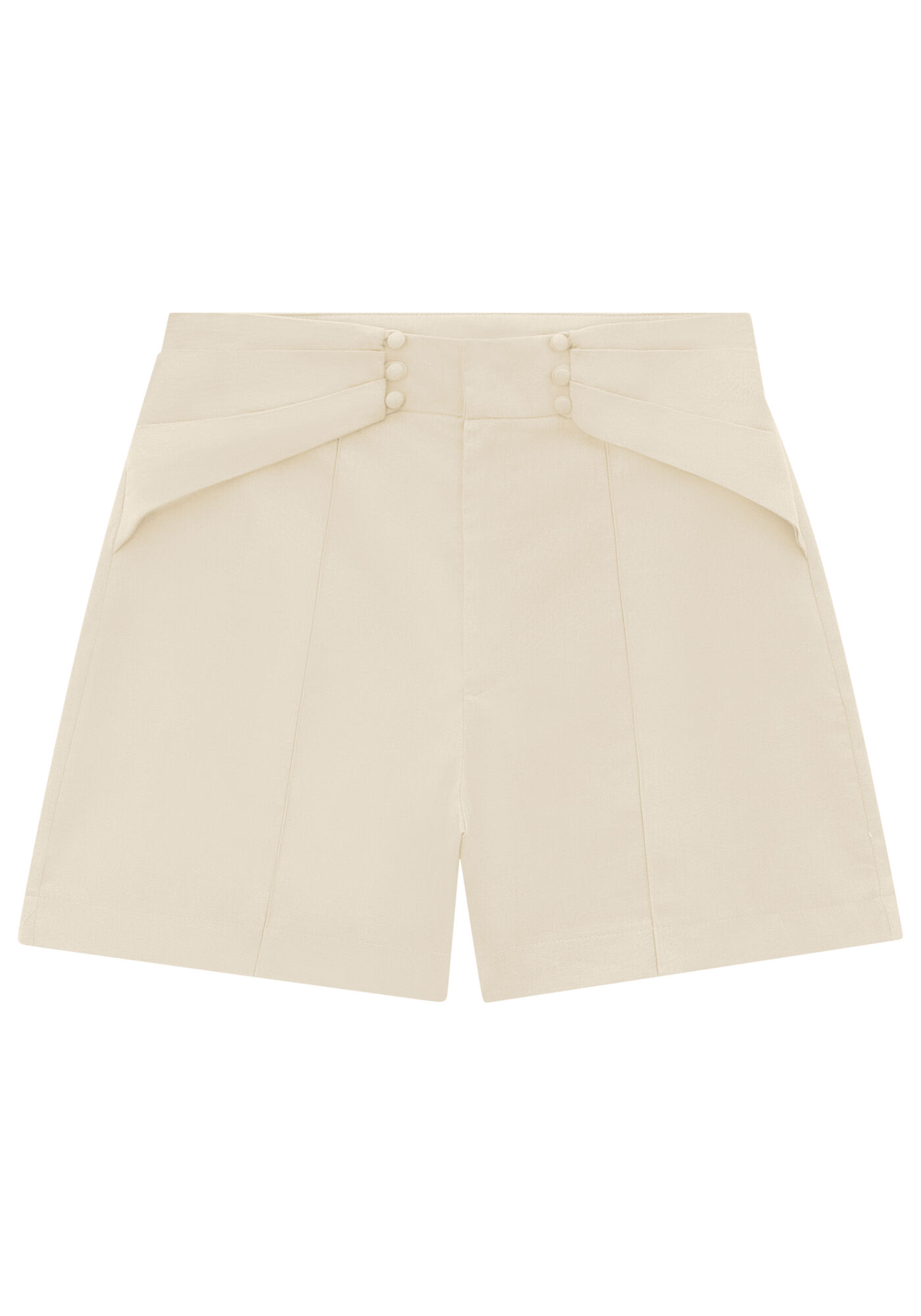 Shorts Cintura Alta em Linho com Recorte C&oacute;s, , large.