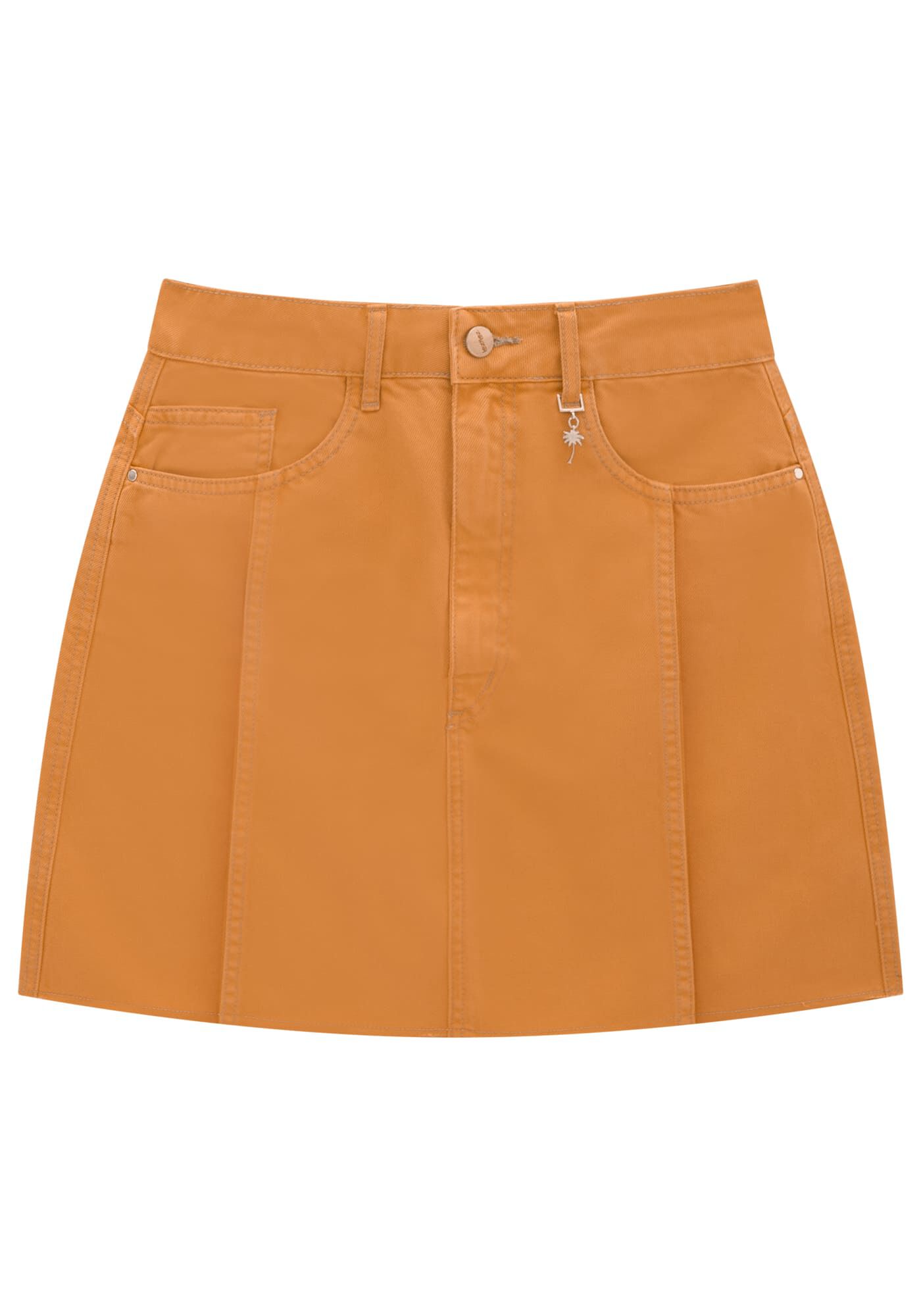 Saia Sarja Curta Cintura Alta com Pespontos, , large.