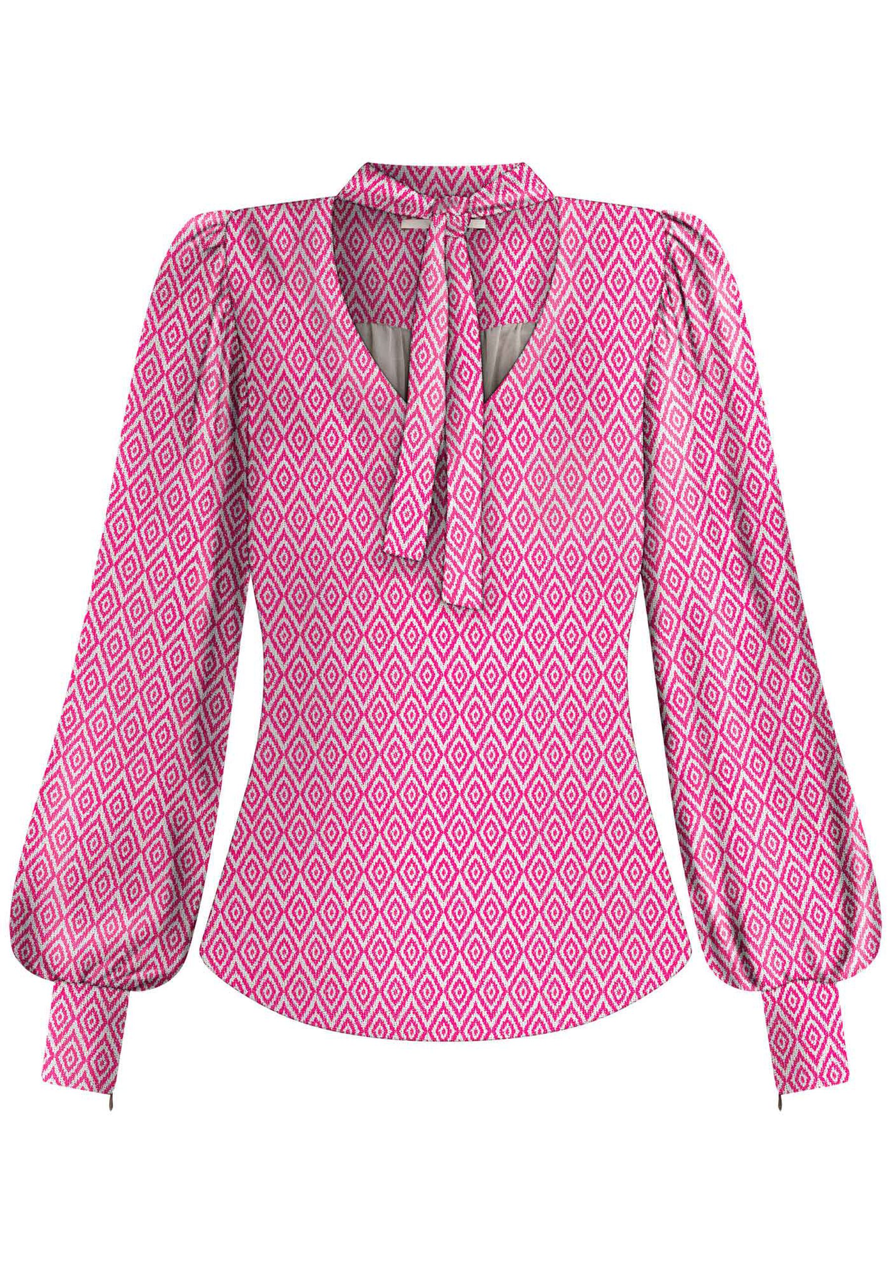 Blusa Manga Longa Bufante Estampada com Amarração, . Blusa Manga Longa Bufante Estampada com Amarração, , large.